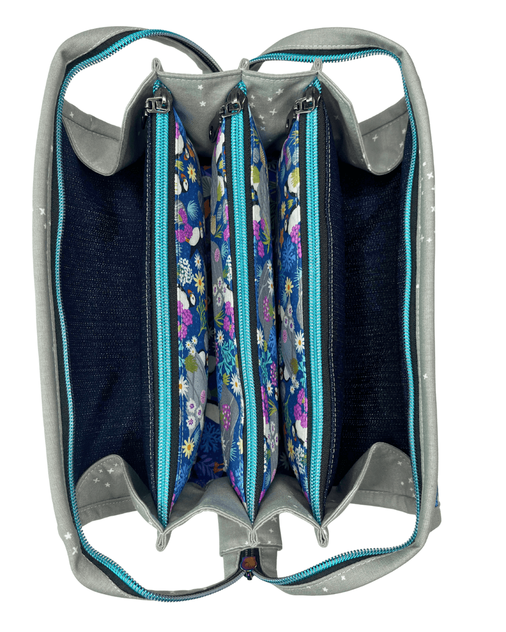 Sew Together Bag | Navy Blue Grey Aqua Puffin | Craft Organisation - Uphouse Crafts
