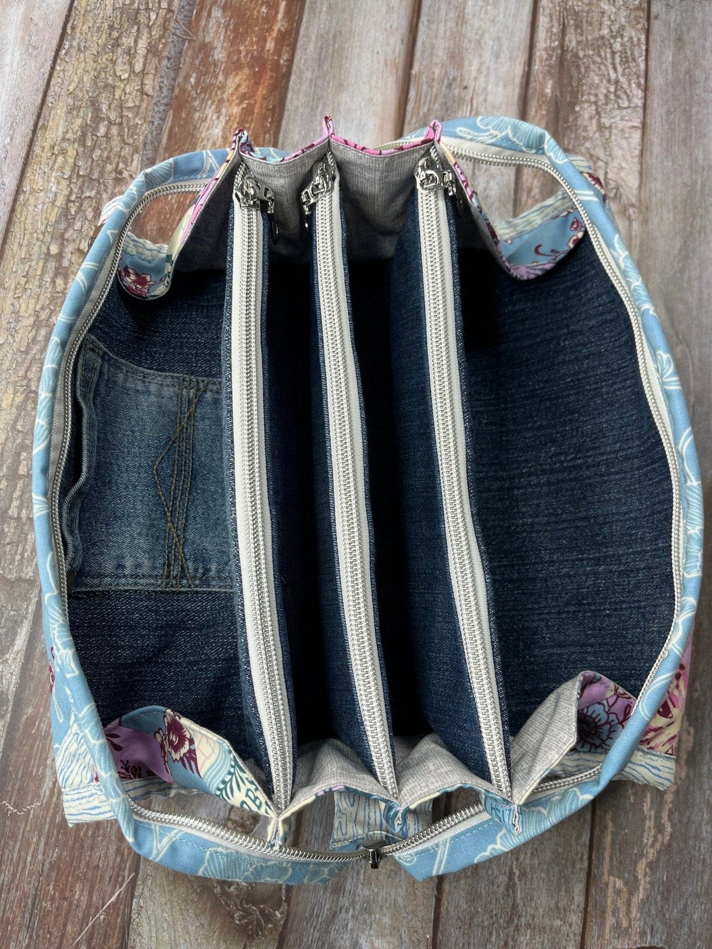 Sew Together Bag | Patchwork Lilac Blue & Denim | Craft Organiser