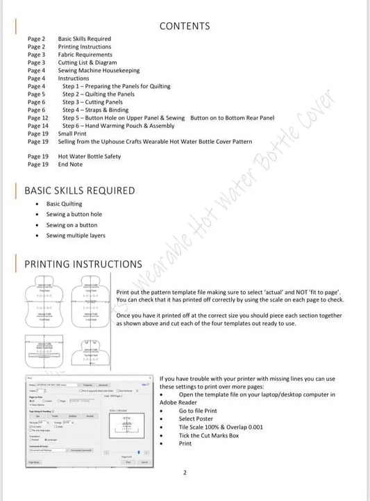 Sewing Pattern | Wearable Hot Water Bottle Cover paper sewing pattern