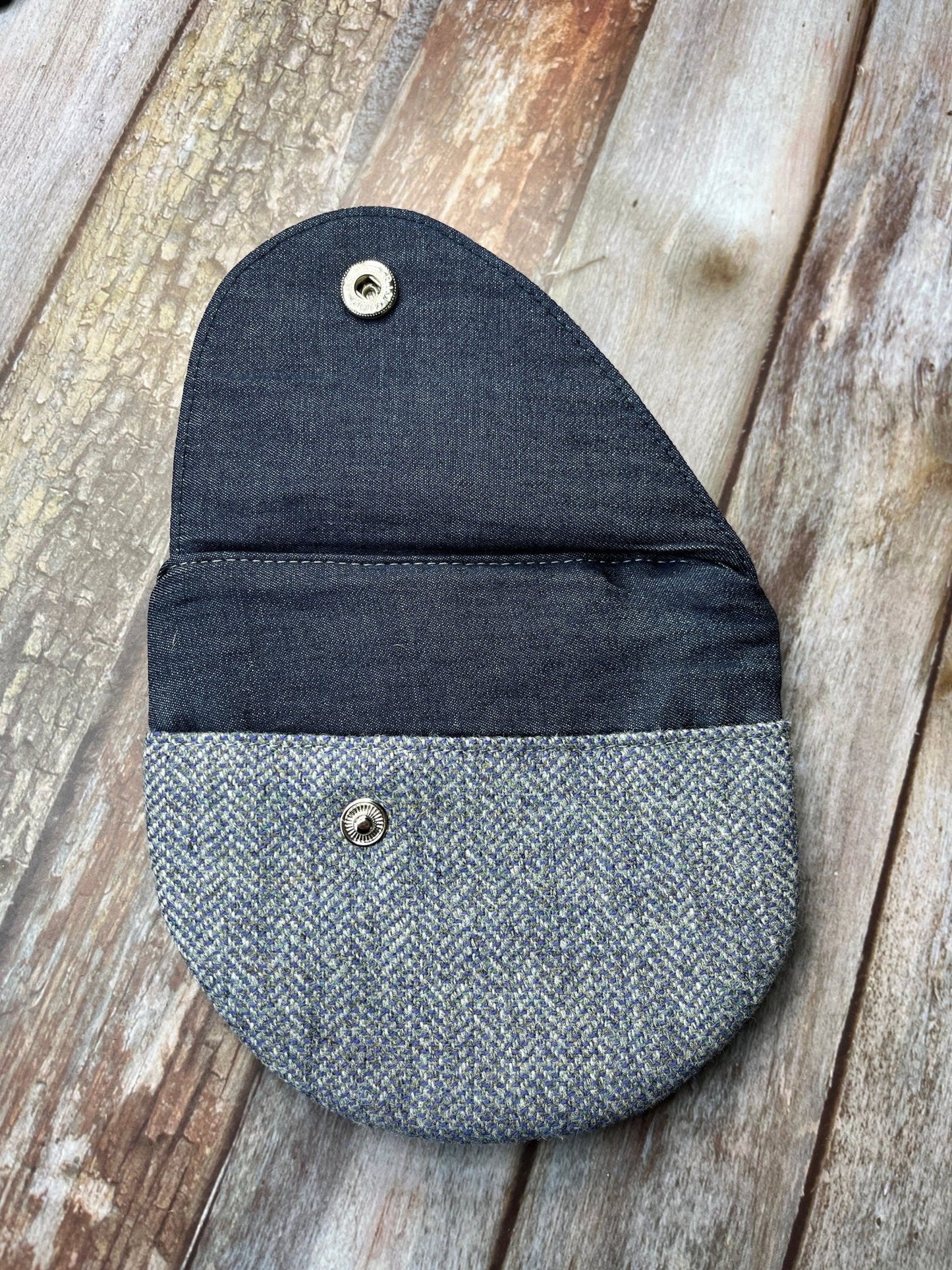 Shetland Blue Grey Tweed Round Wing Zip Purse - Uphouse Crafts