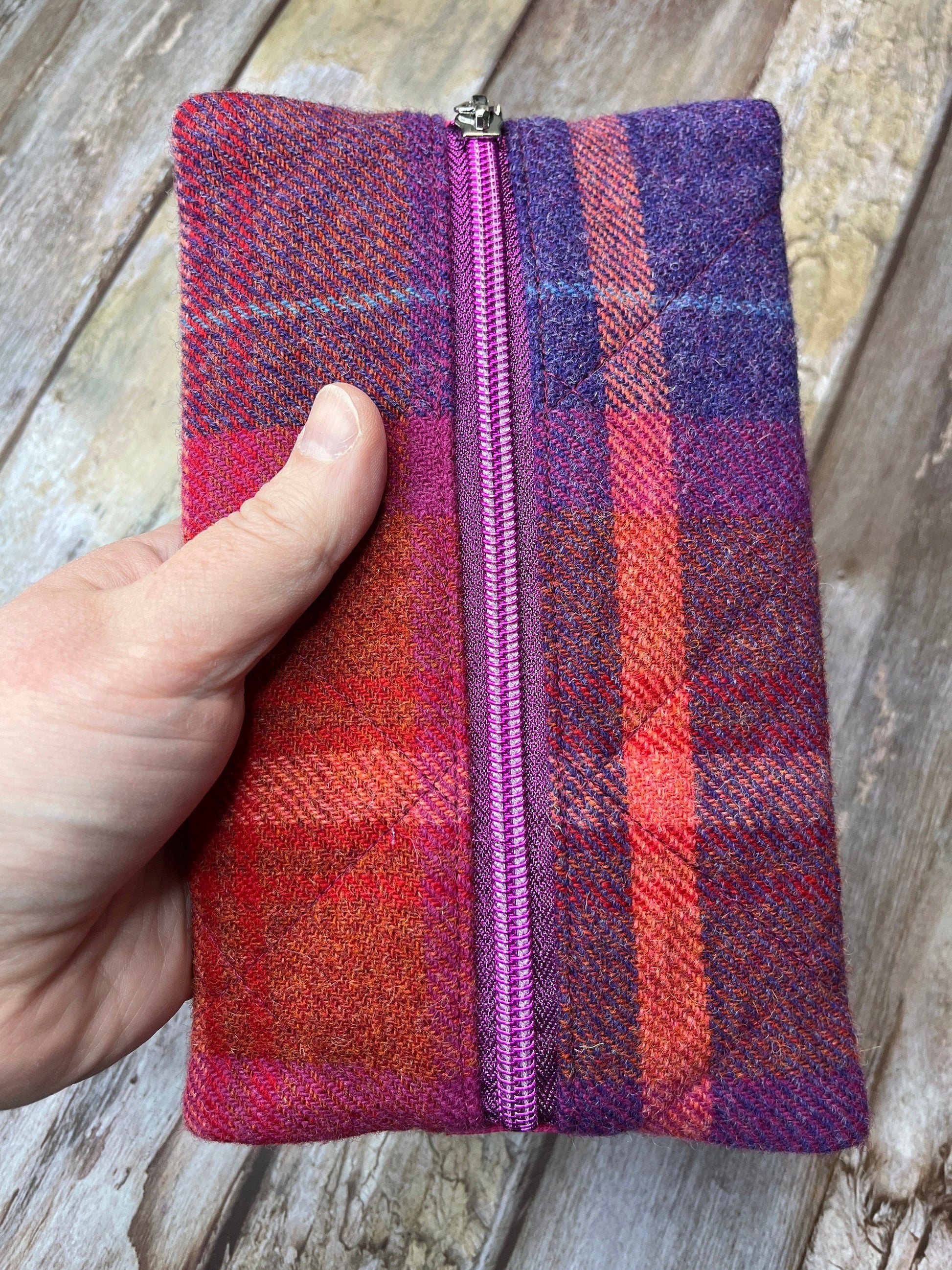 Shetland Sunset Tweed Notebook Pencil Case, Purple Pink A5 Journal Zip Case, Bookmark - Uphouse Crafts