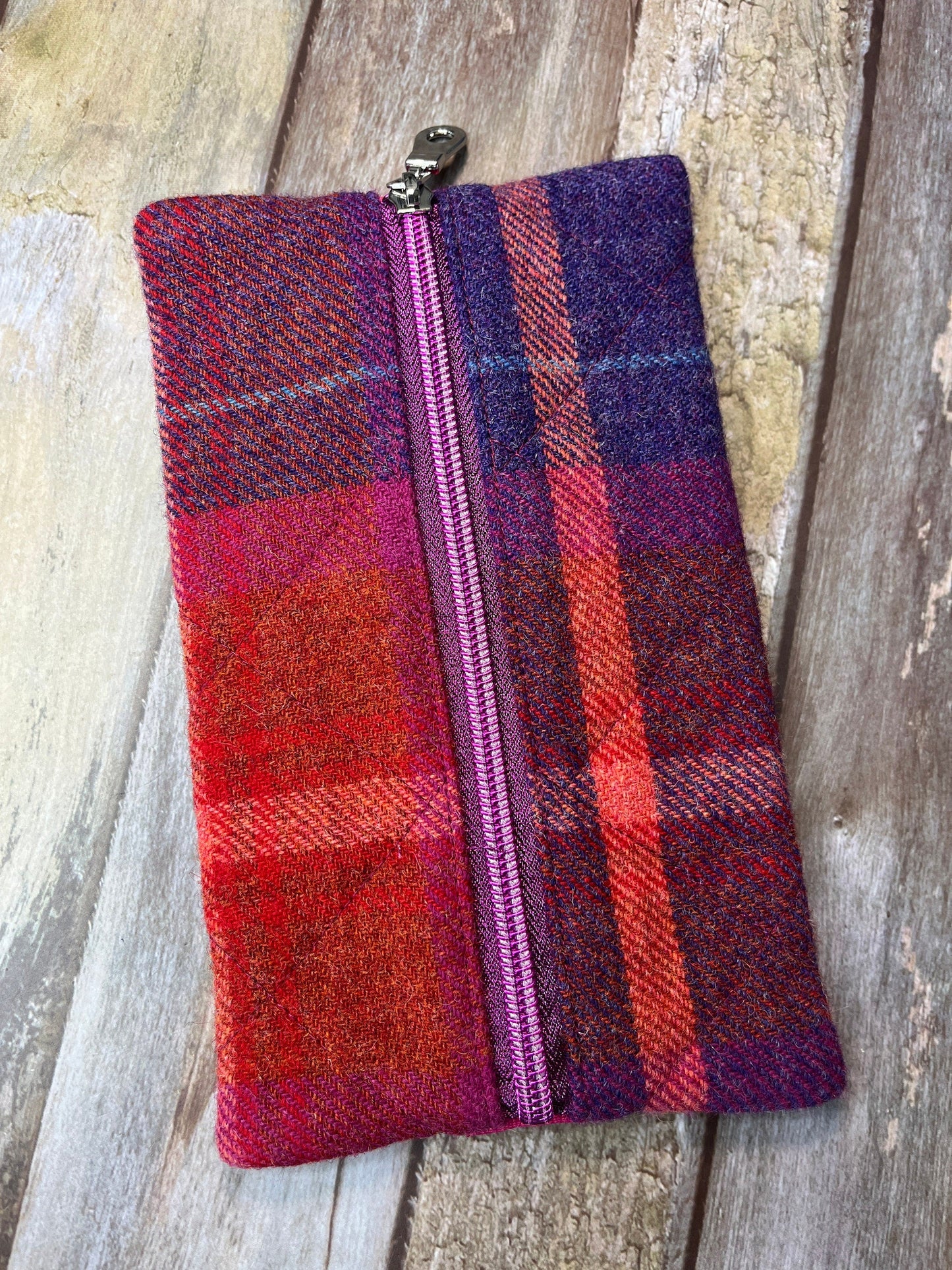 Shetland Sunset Tweed Notebook Pencil Case, Purple Pink A5 Journal Zip Case, Bookmark - Uphouse Crafts