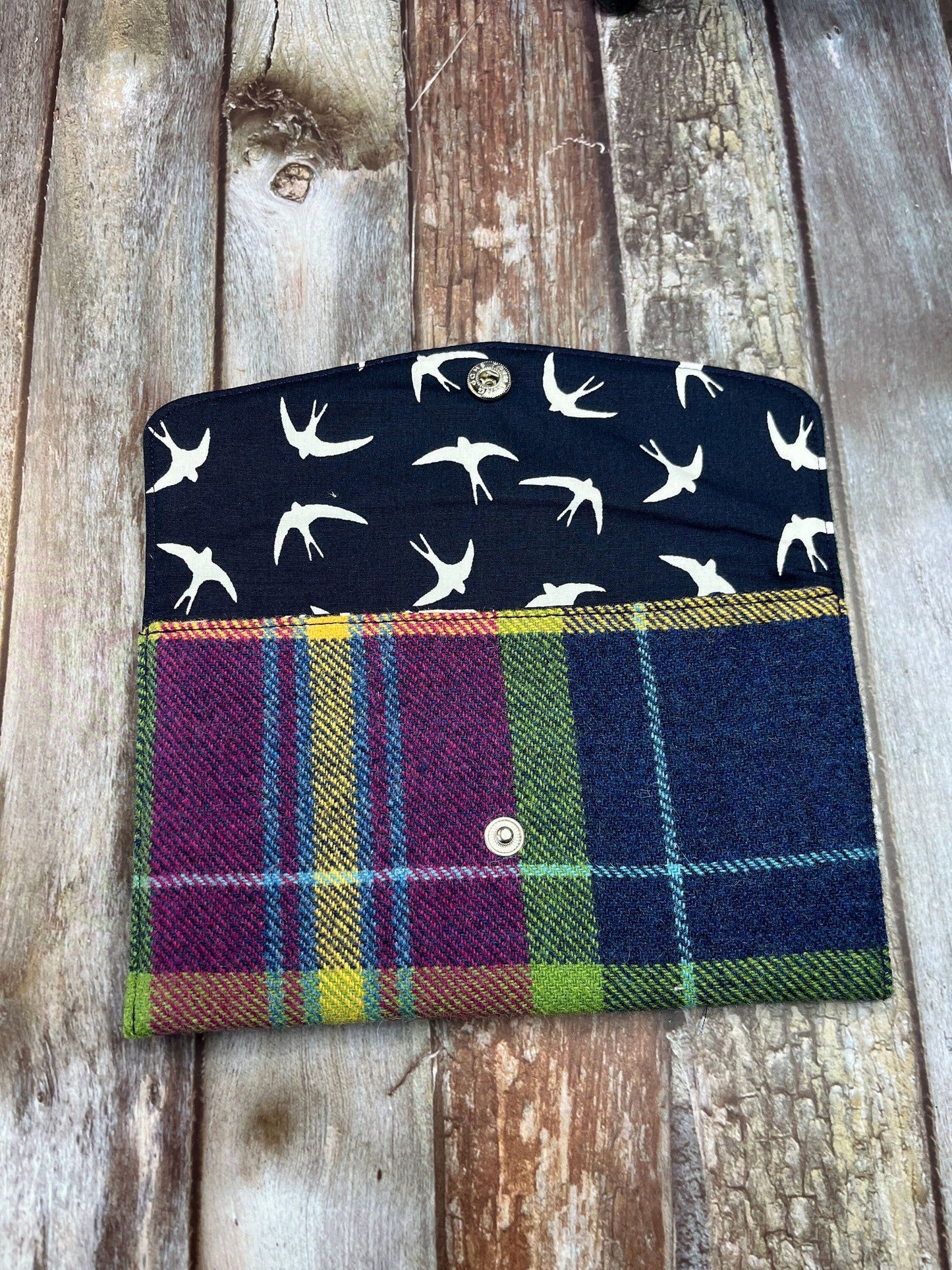 Shetland Winters Night Tweed Slim Purse | Patchwork Purse | Phone Clutch Wallet - Uphouse Crafts