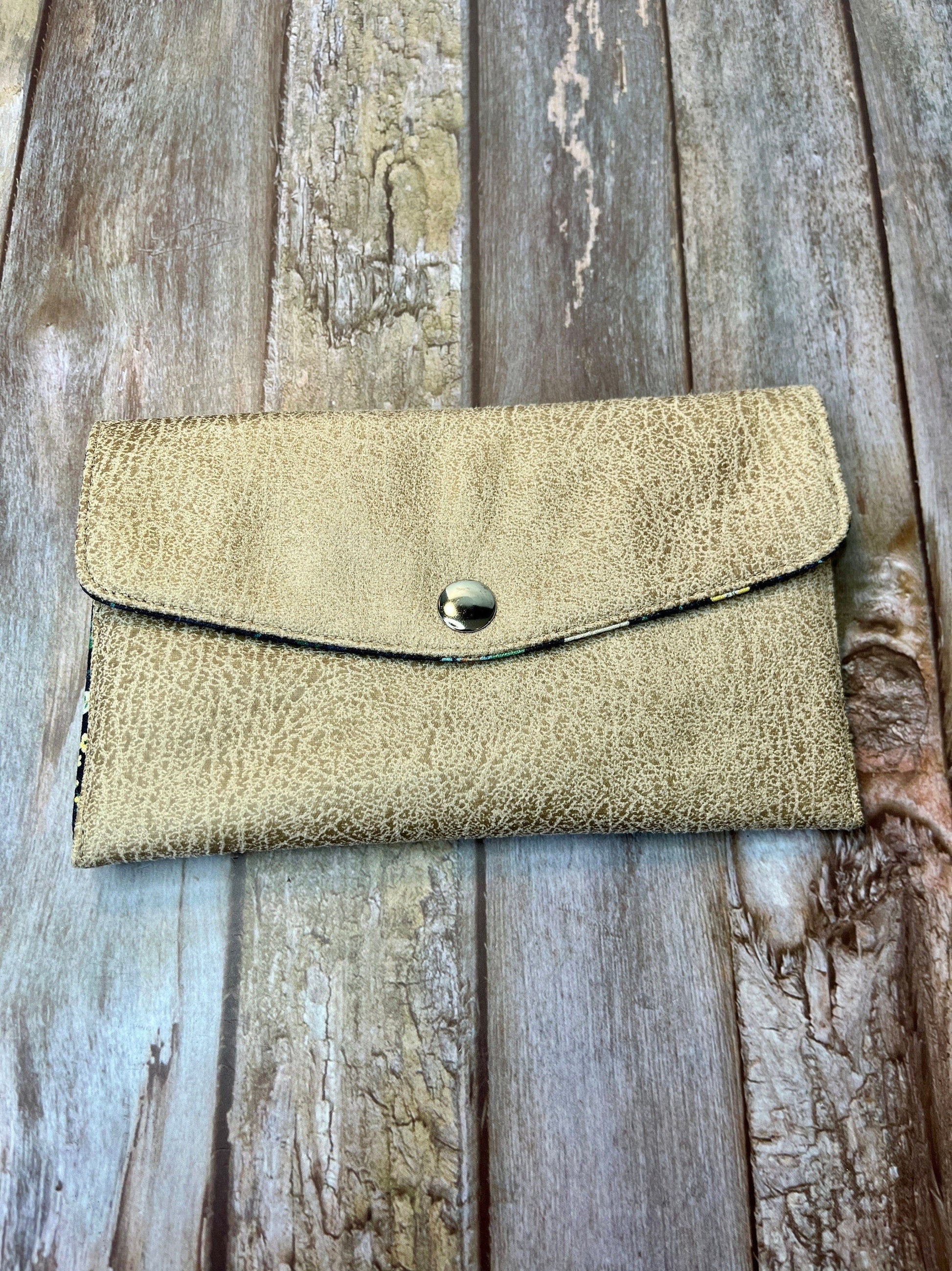 Slim Purse | Beige Faux Suede | Patchwork Purse | Phone Clutch Wallet