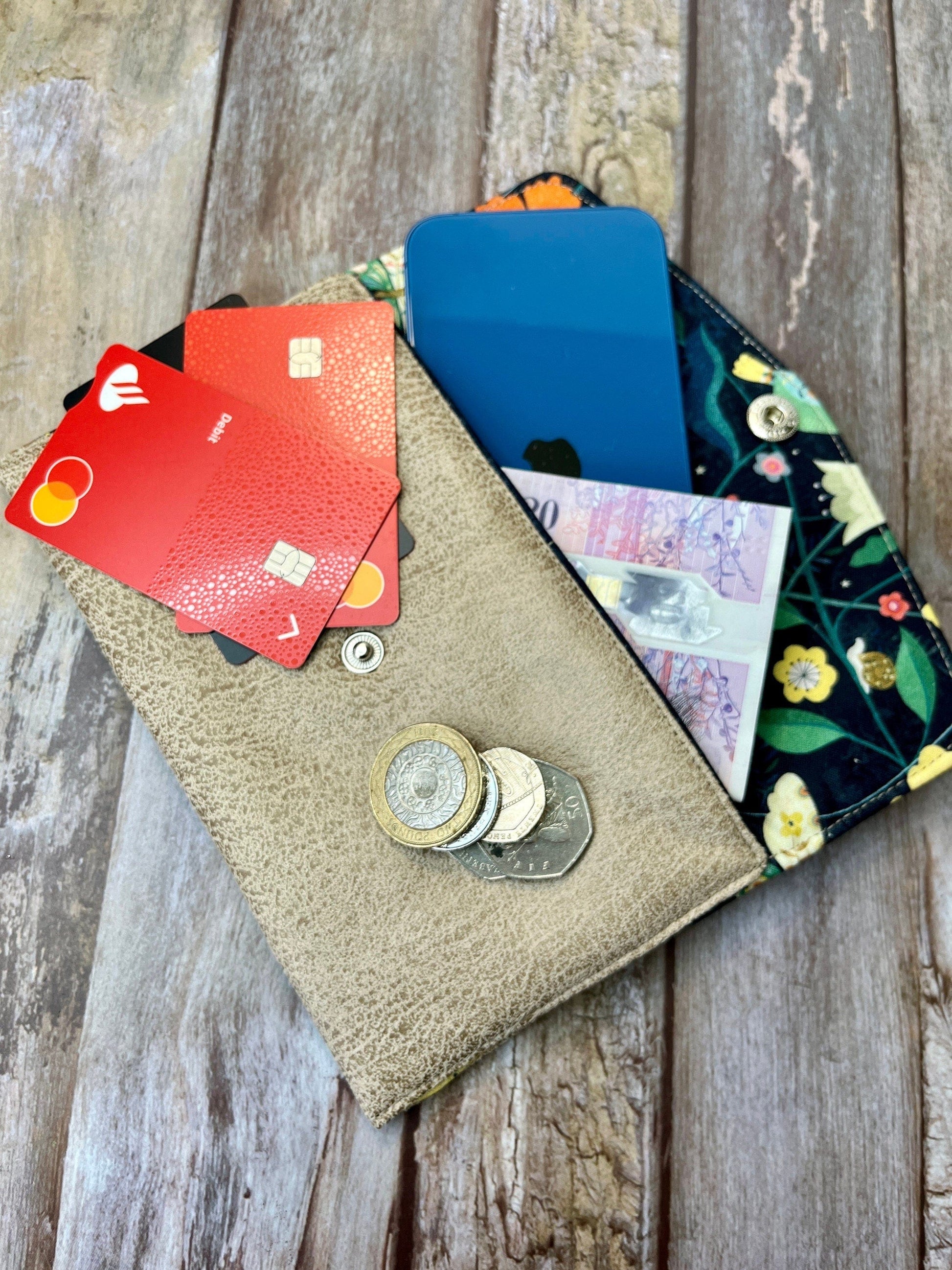 Slim Purse | Beige Faux Suede | Patchwork Purse | Phone Clutch Wallet