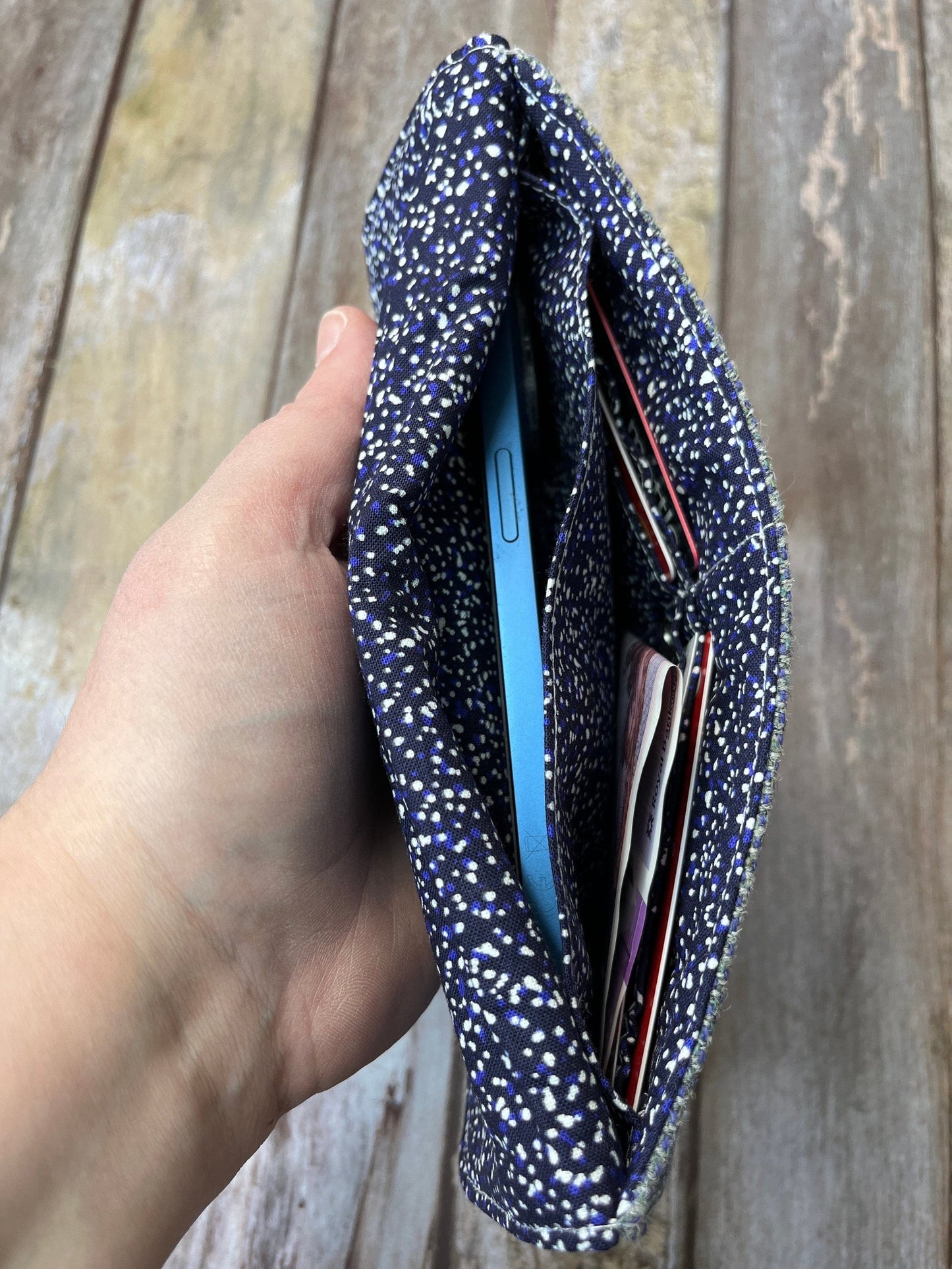 Slim Purse | Patchwork Purse | Blue Tweed