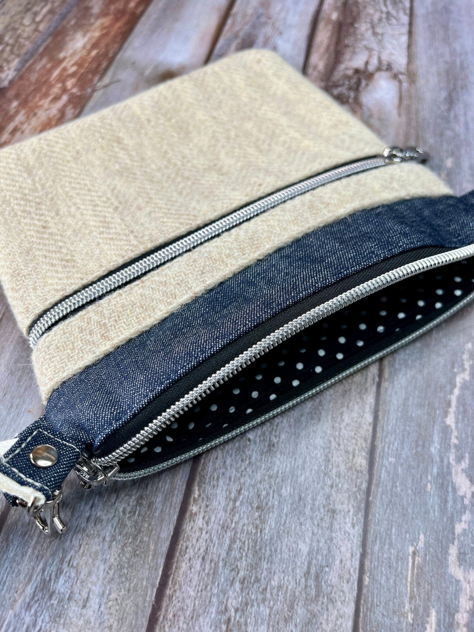 Small Crossbody Bag | Cream Natural Wool Tweed & Denim