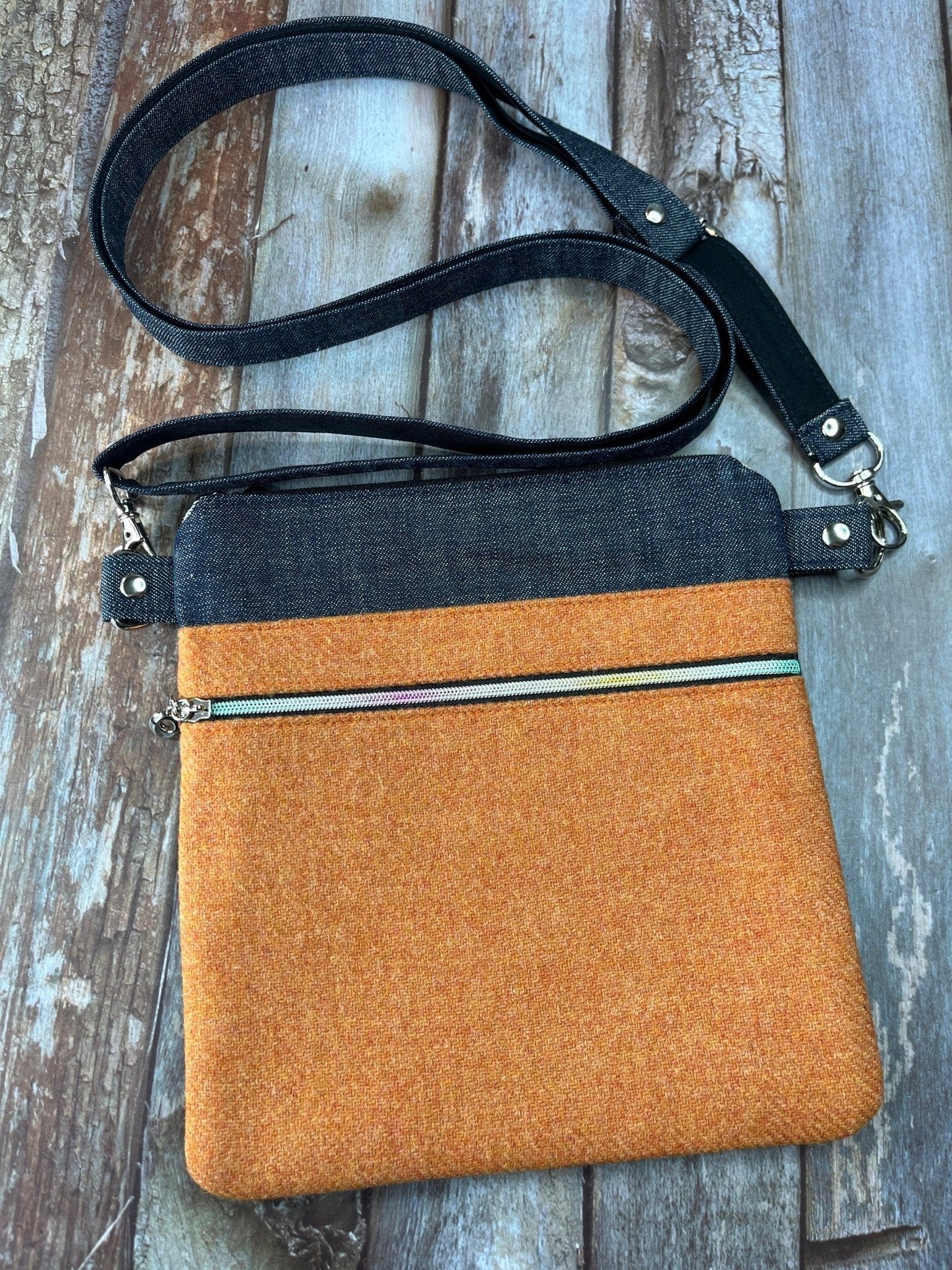 Small Crossbody Bag | Orange Wool Tweed & Denim