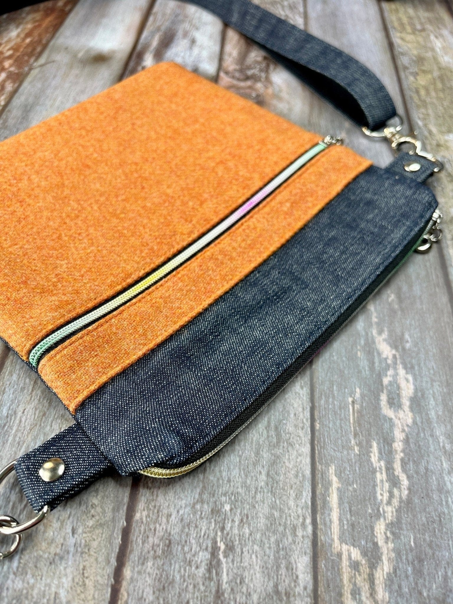 Small Crossbody Bag | Orange Wool Tweed & Denim