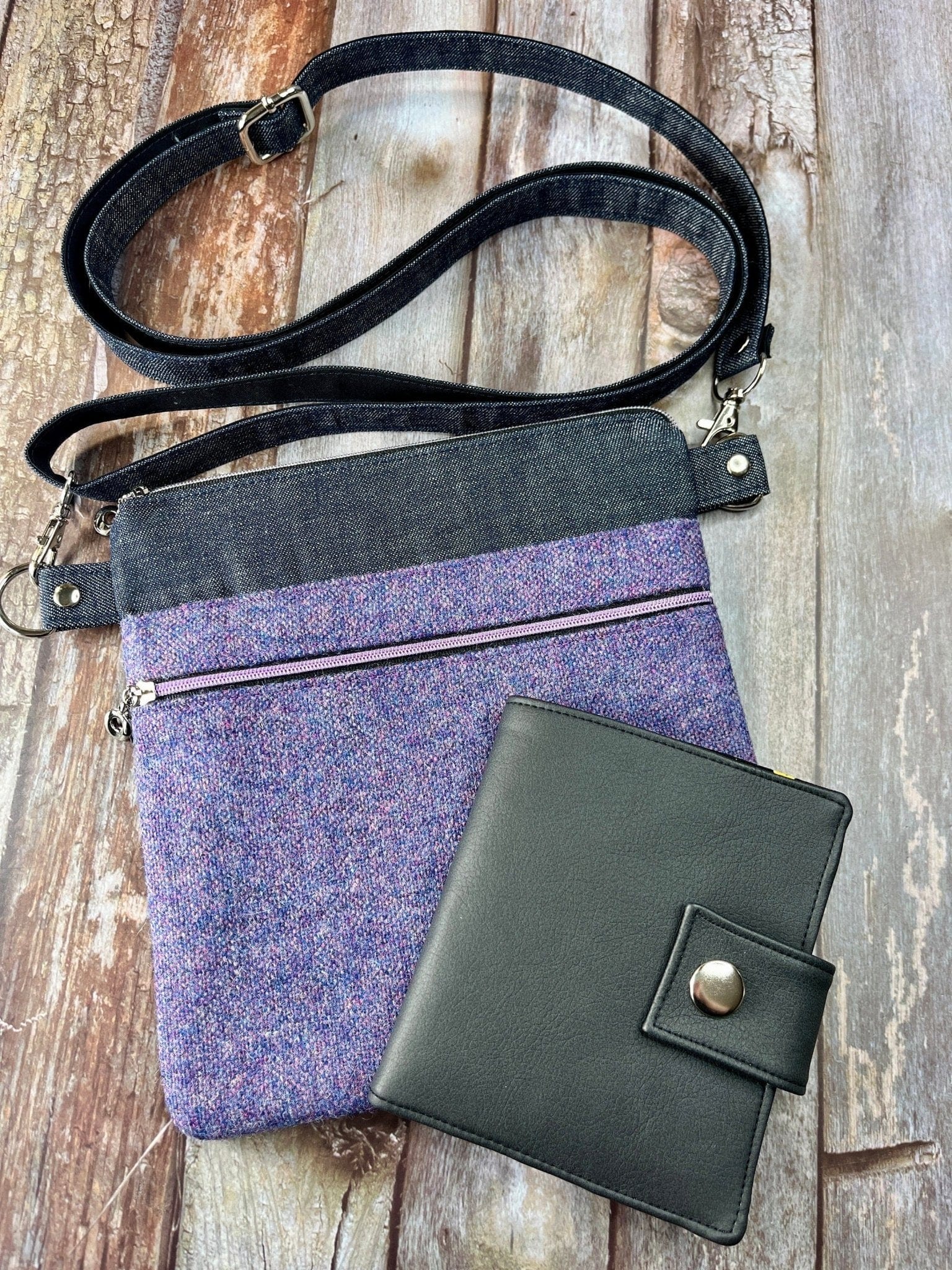 Small Crossbody Bag | Purple Wool Tweed & Denim