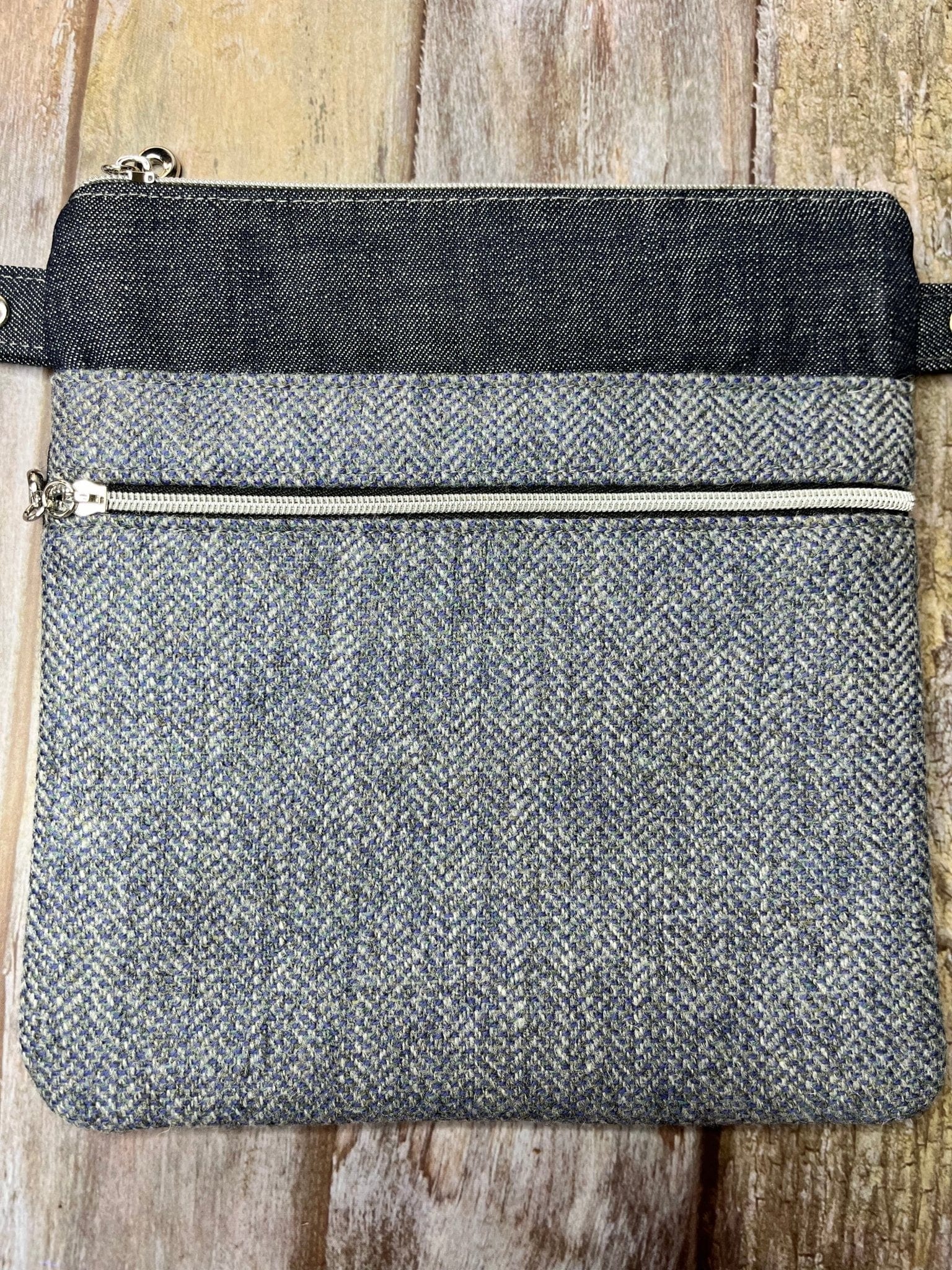 Small Crossbody Bag - Shetland Grey Tweed & Denim