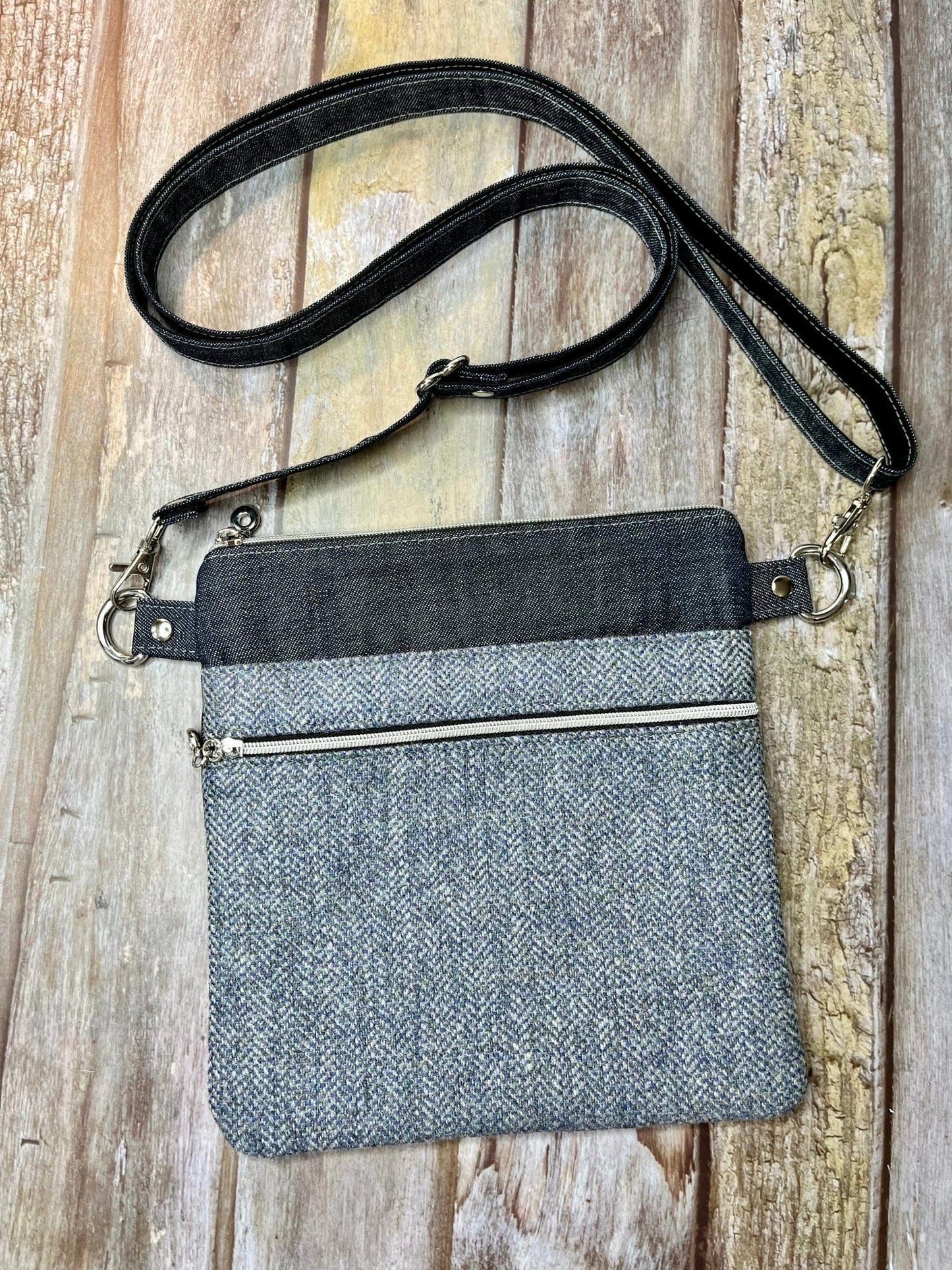 Small Crossbody Bag - Shetland Grey Tweed & Denim