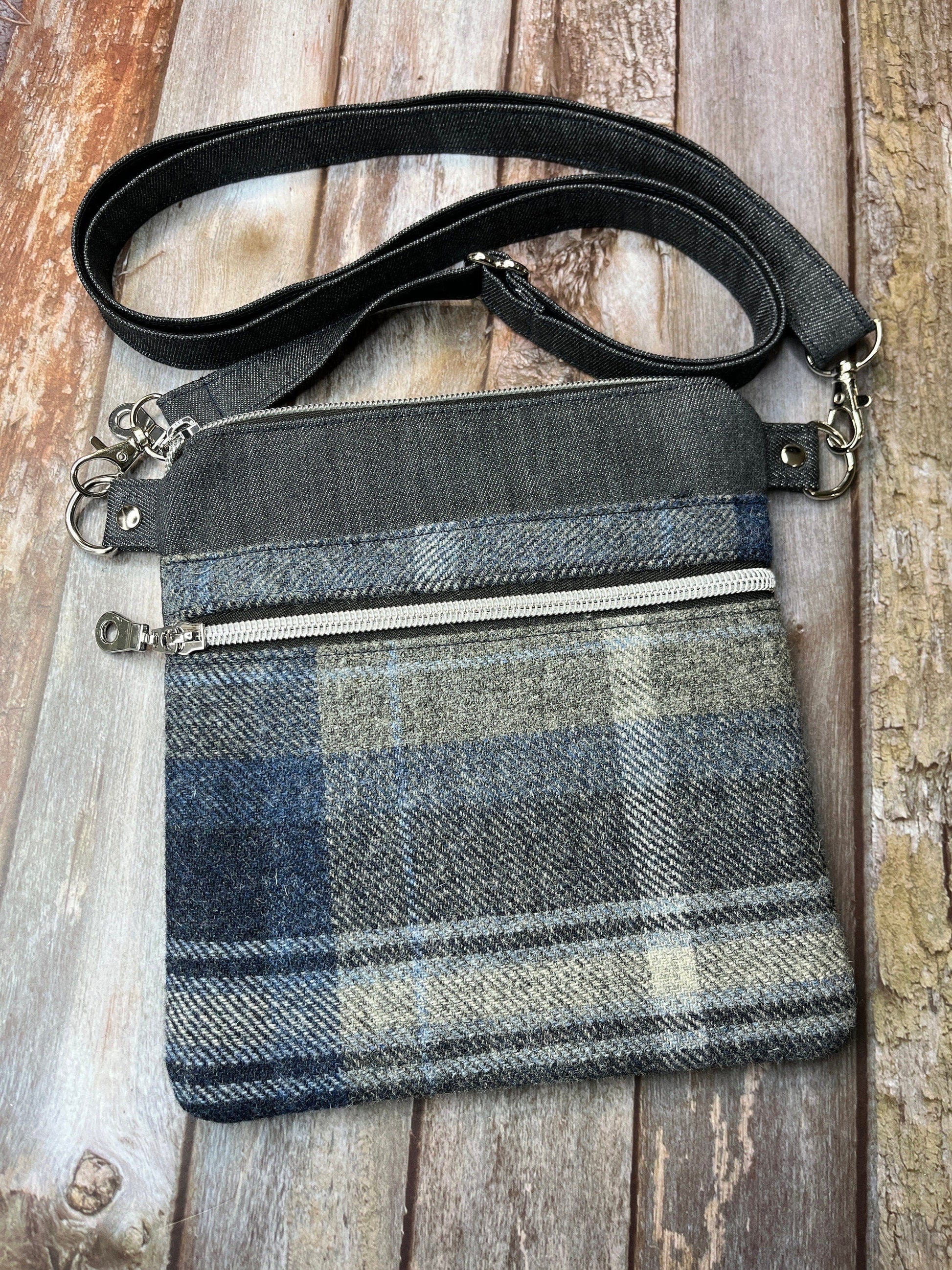 Small Crossbody Bag | Shetland Stormy Seas Tweed & Denim