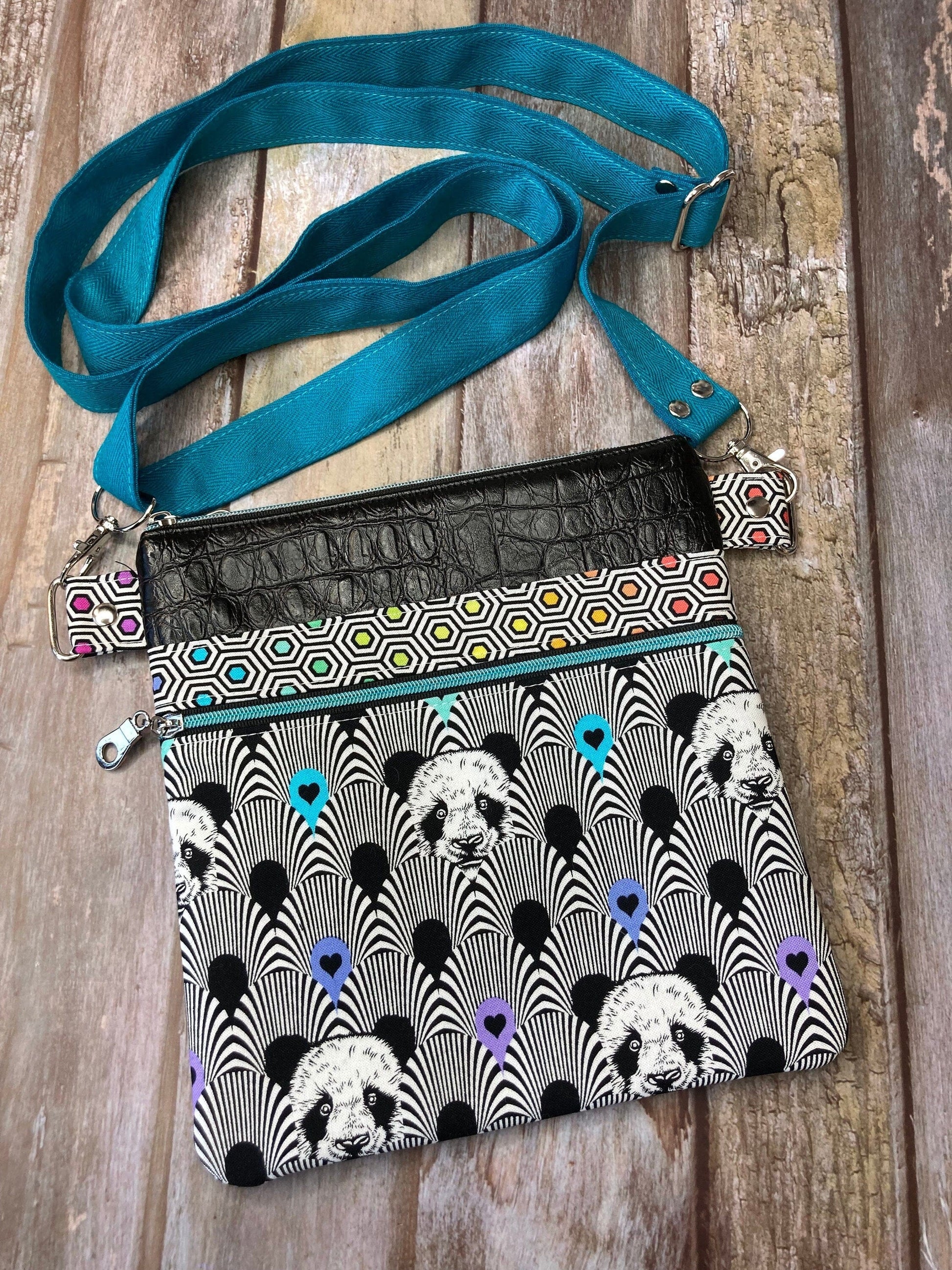 Small Crossbody Bag | Turquoise Panda Mock Croc