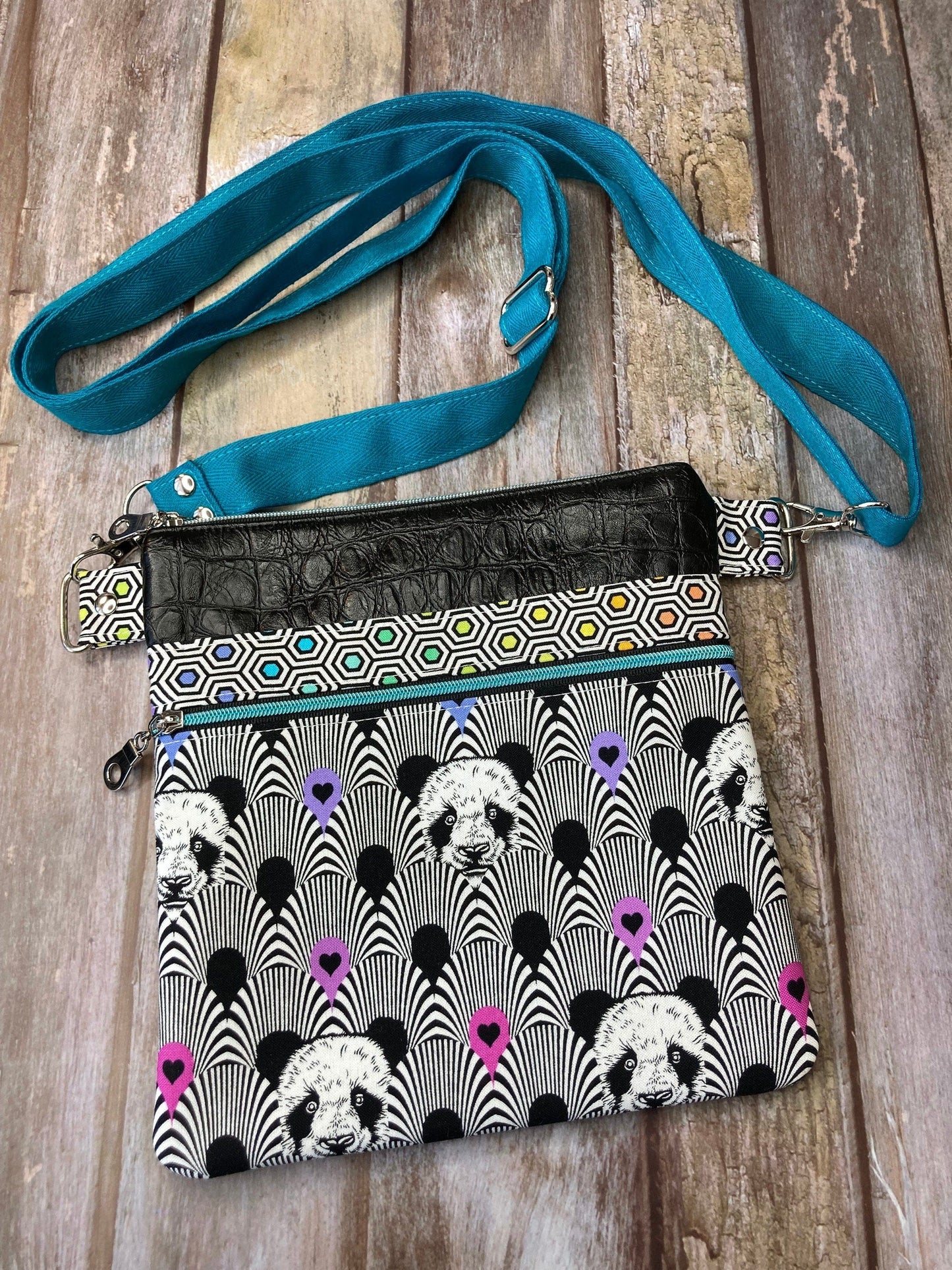 Small Crossbody Bag | Turquoise Panda Mock Croc