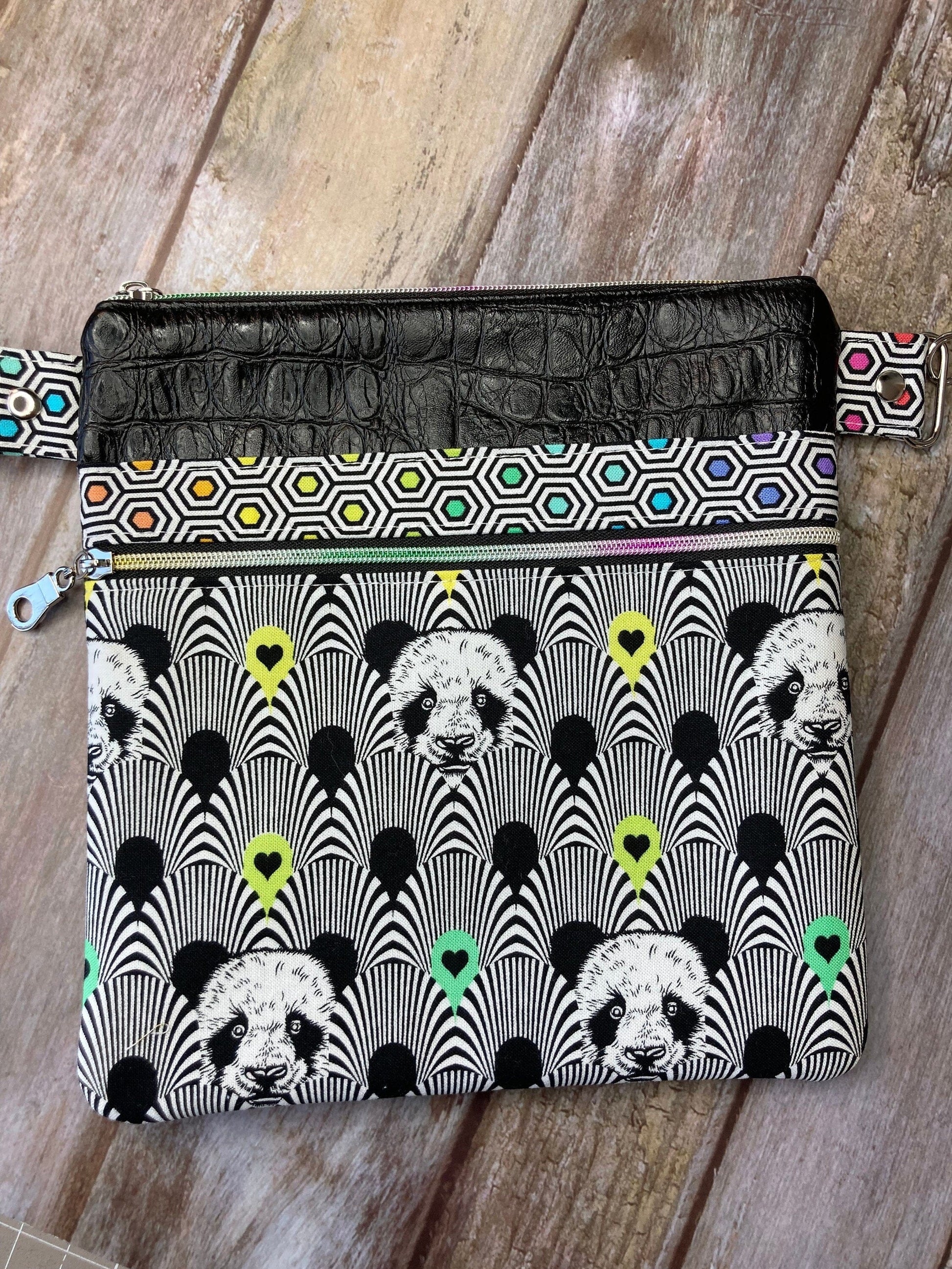 Small Crossbody Bag | Turquoise Rainbow Panda Mock Croc