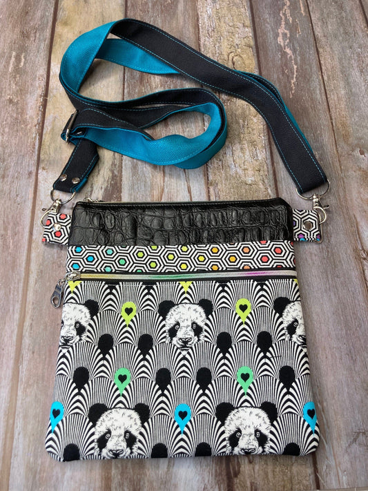 Small Crossbody Bag | Turquoise Rainbow Panda Mock Croc