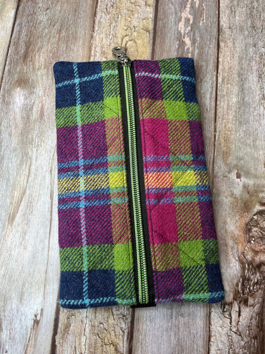 Summer Heather Shetland Tweed Notebook Pencil Case, Green Pink A5 Journal Zip Case, Bookmark - Uphouse Crafts