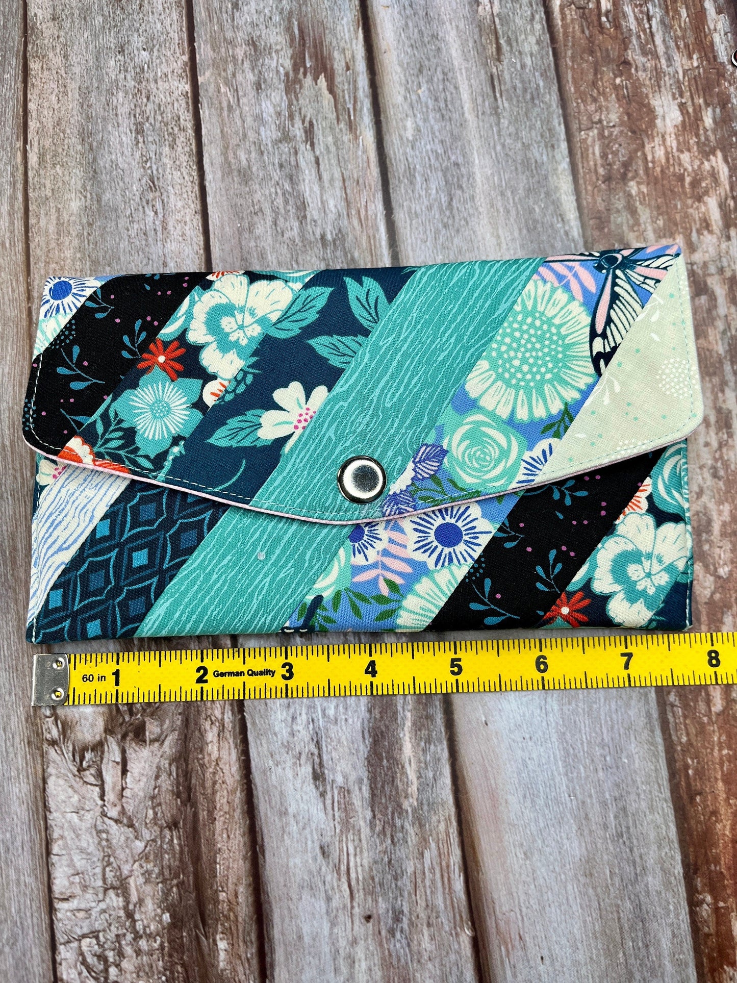 Teal Aqua Slim Purse | Patchwork Purse | Phone Clutch Wallet - Uphouse Crafts