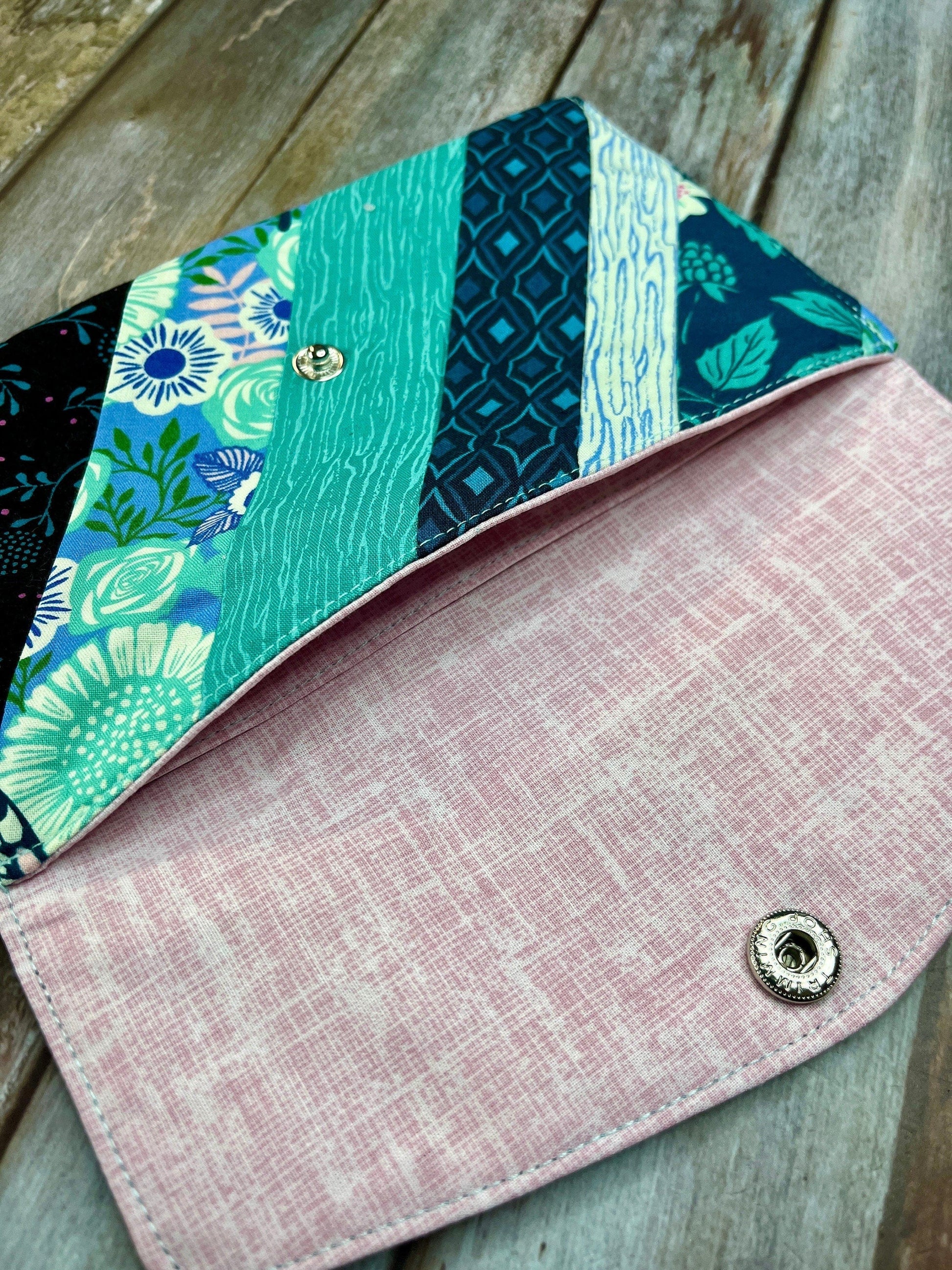 Teal Aqua Slim Purse | Patchwork Purse | Phone Clutch Wallet