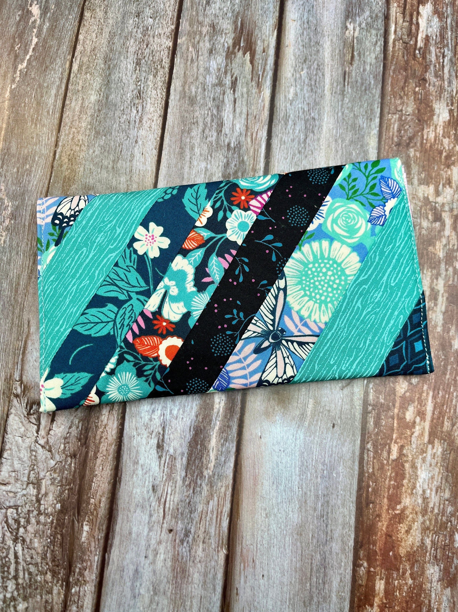 Teal Aqua Slim Purse | Patchwork Purse | Phone Clutch Wallet