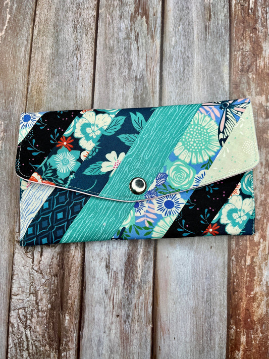 Teal Aqua Slim Purse | Patchwork Purse | Phone Clutch Wallet - Uphouse Crafts