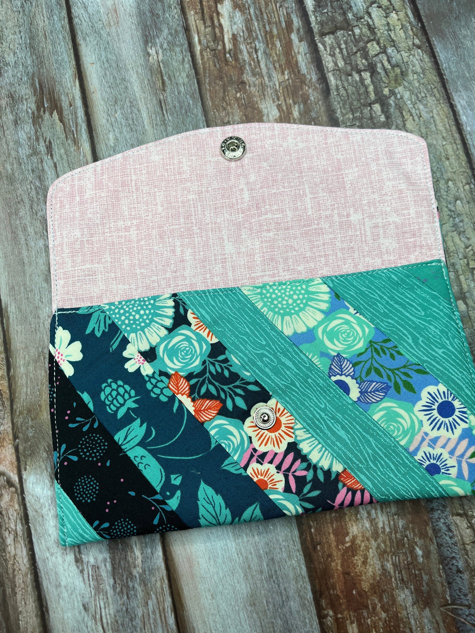 Teal Pink Slim Purse | Patchwork Purse | Phone Clutch Wallet - Uphouse Crafts