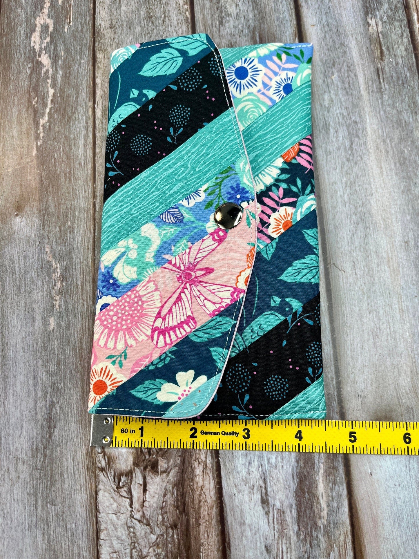 Teal Pink Slim Purse | Patchwork Purse | Phone Clutch Wallet