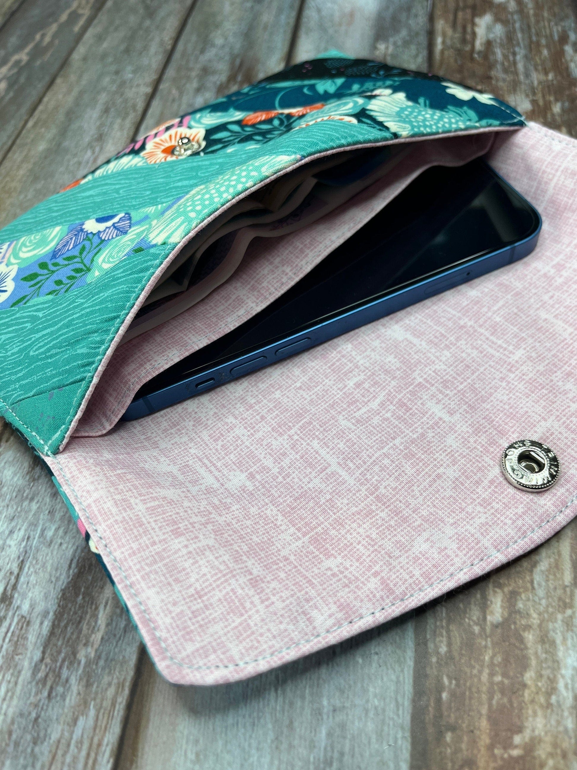 Teal Pink Slim Purse | Patchwork Purse | Phone Clutch Wallet