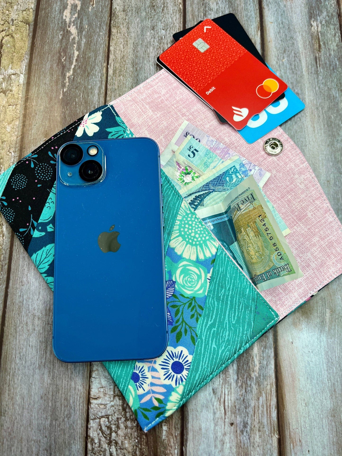 Teal Pink Slim Purse | Patchwork Purse | Phone Clutch Wallet