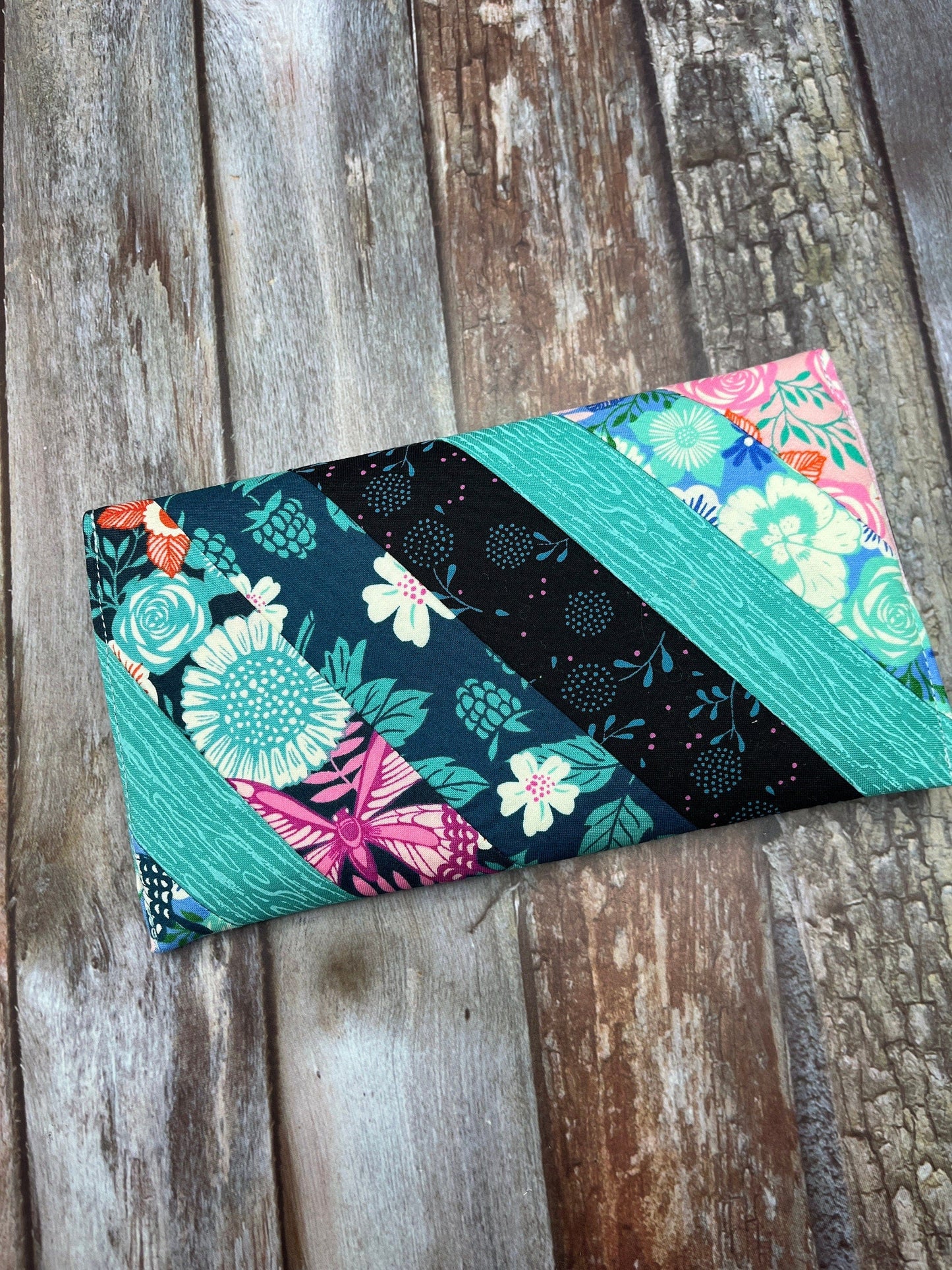 Teal Pink Slim Purse | Patchwork Purse | Phone Clutch Wallet