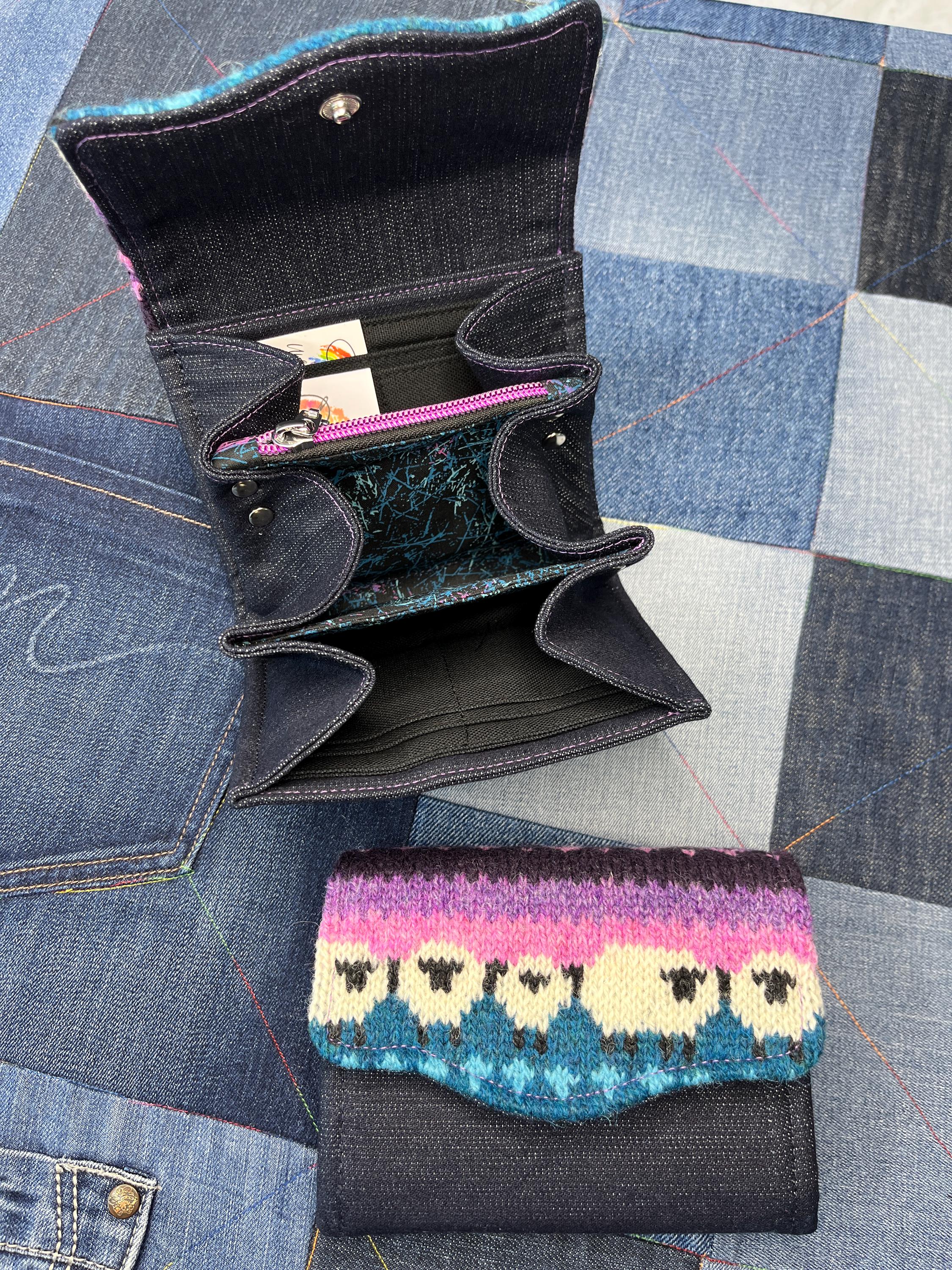 Teal Purple Sheep Wool Purse - Uphouse Crafts