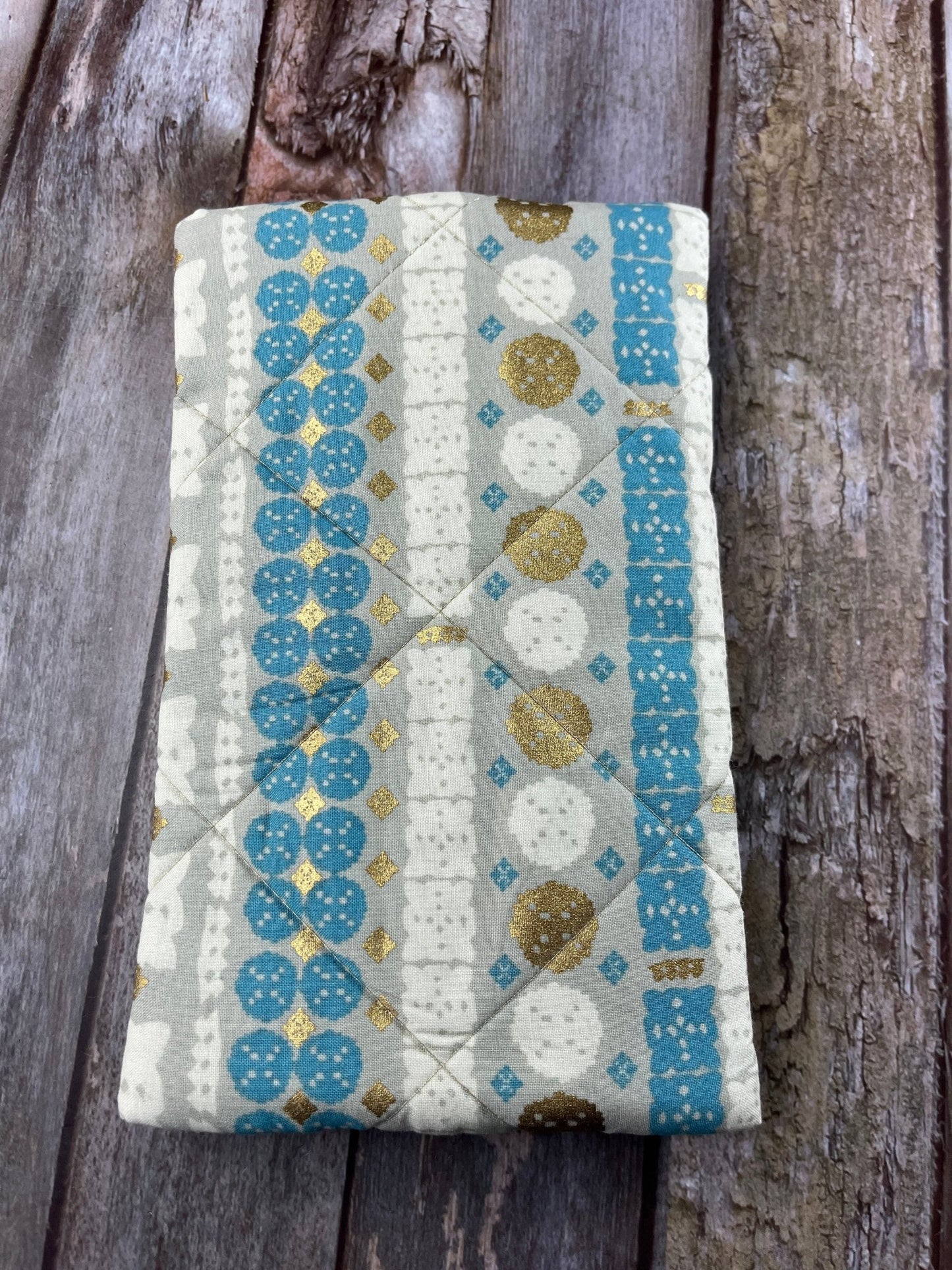 Turquoise Gold Cream Patchwork Notebook Pencil Case - Uphouse Crafts