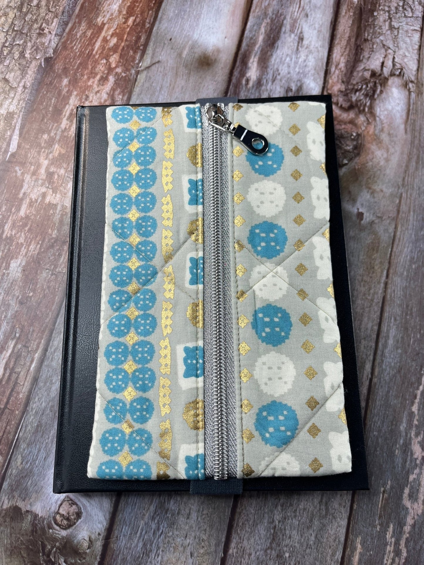 Turquoise Gold Cream Patchwork Notebook Pencil Case - Uphouse Crafts