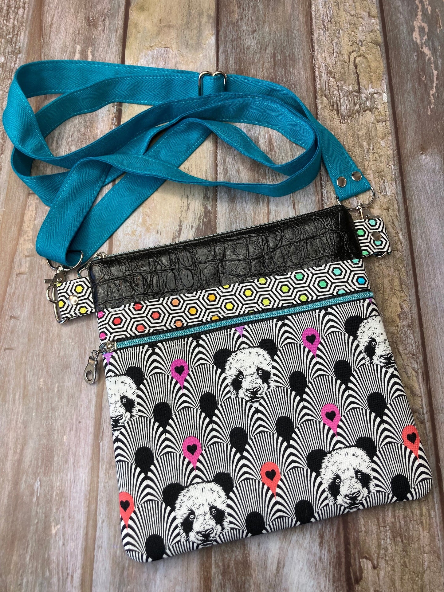 Small Crossbody Bag | Turquoise Panda Mock Croc