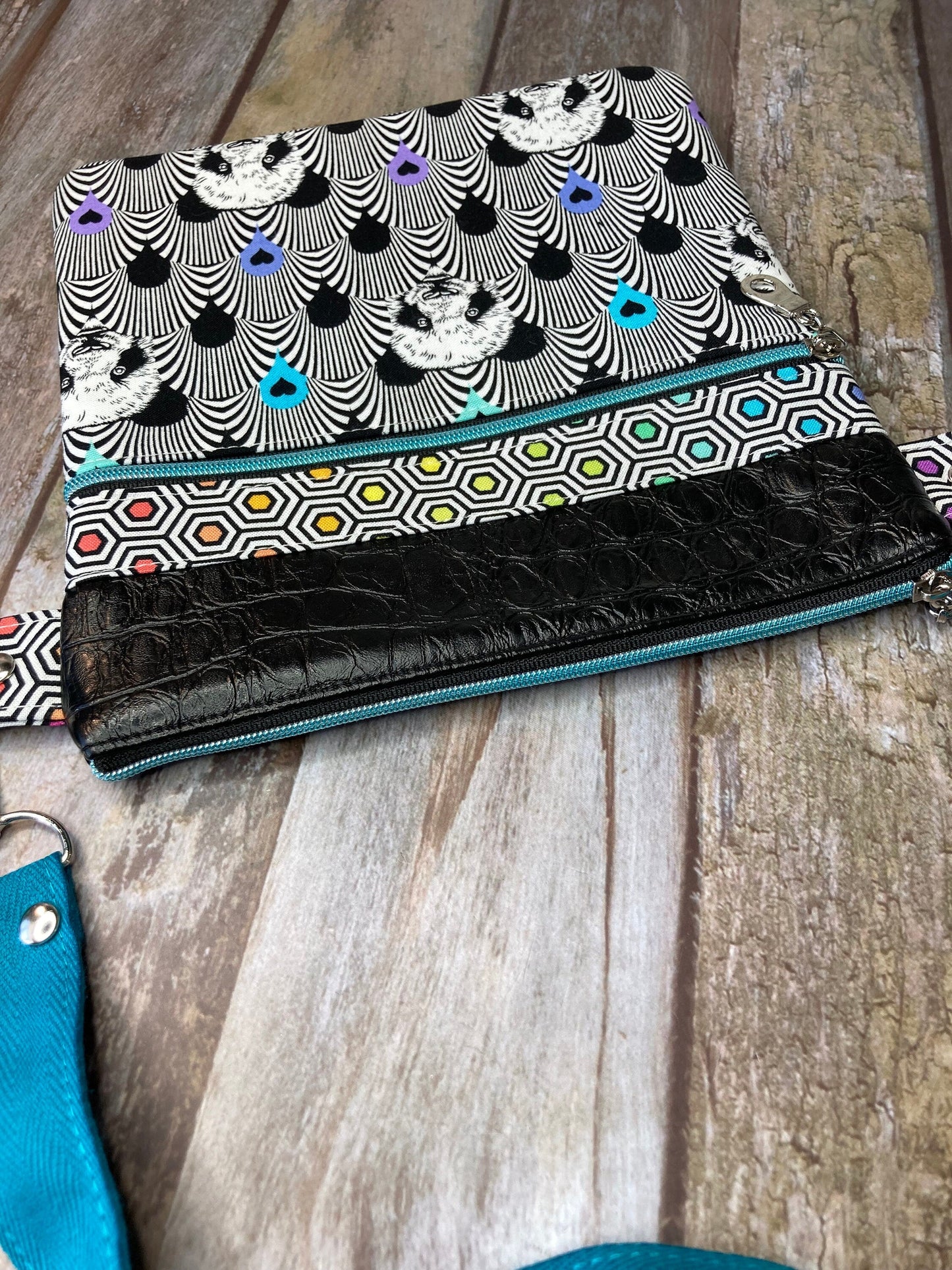 Small Crossbody Bag | Turquoise Panda Mock Croc