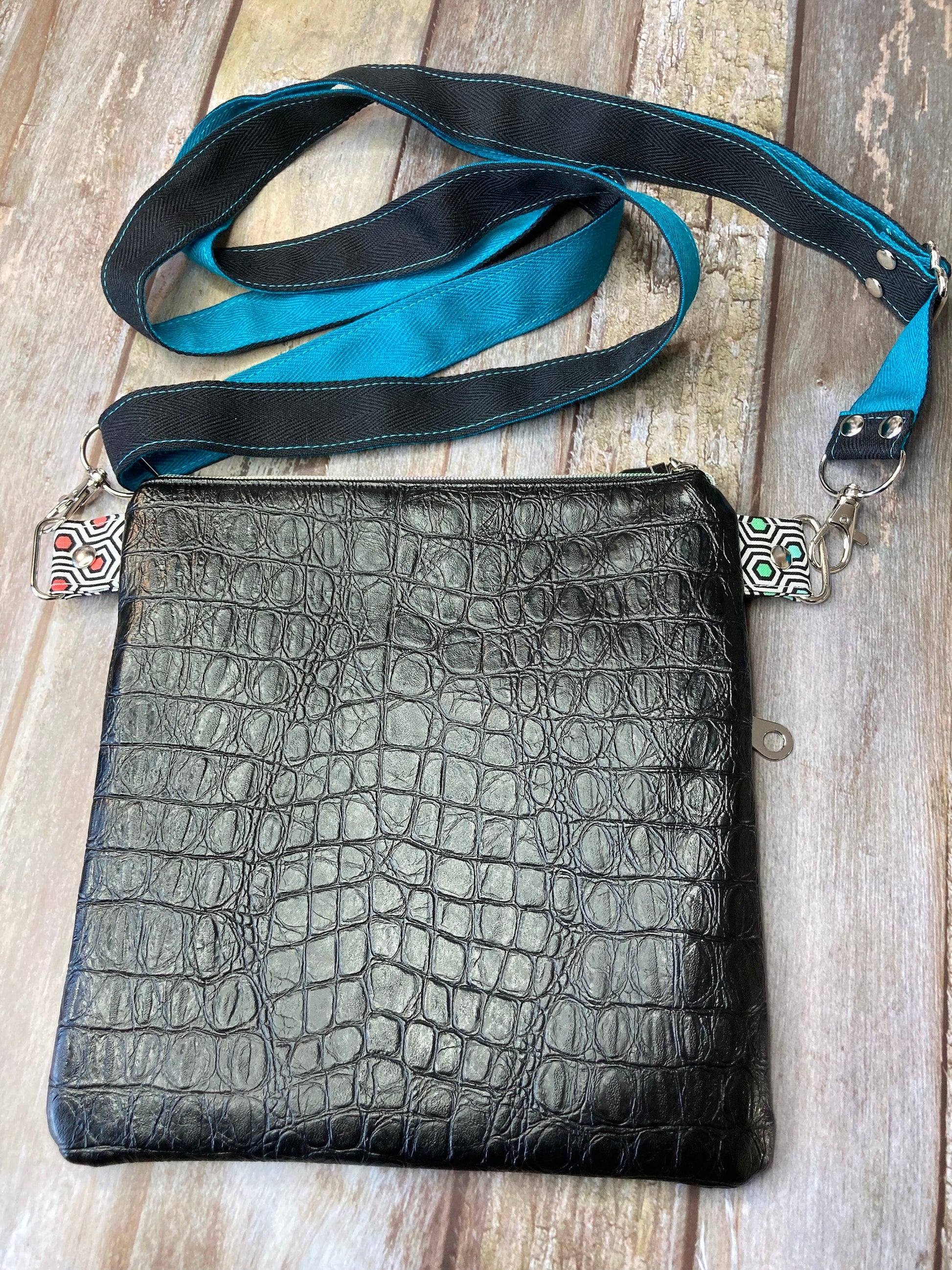 Turquoise Rainbow Panda Mock Croc Crossbody Bag - Uphouse Crafts