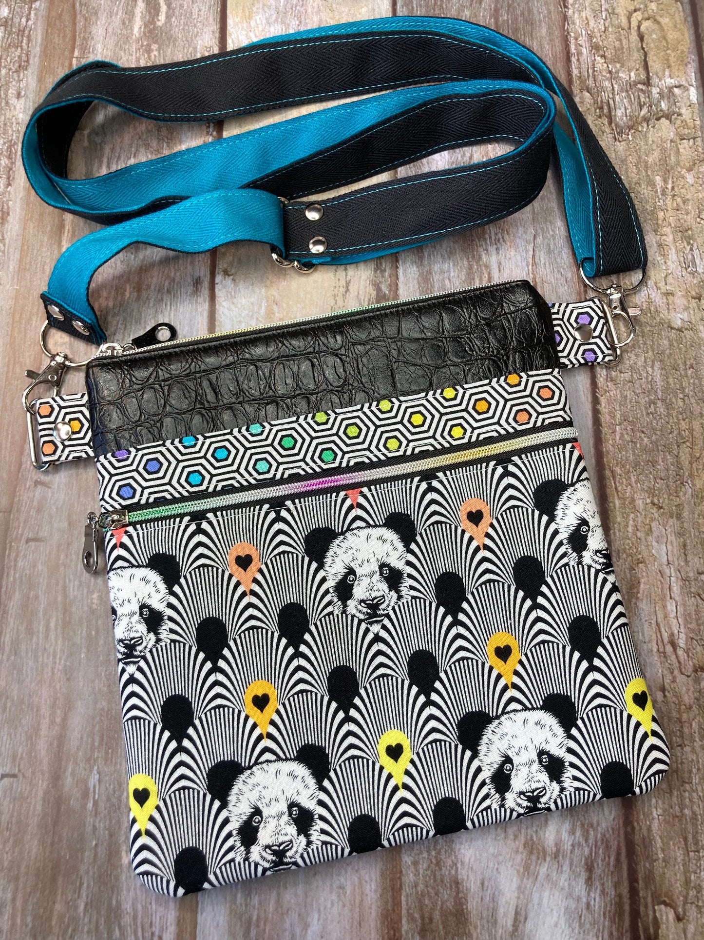 Turquoise Rainbow Panda Mock Croc Crossbody Bag - Uphouse Crafts