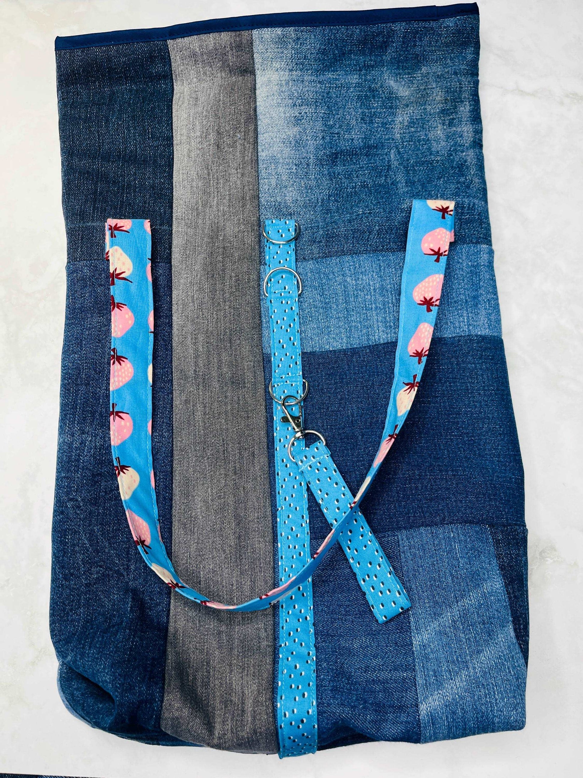 Upcycled Denim Roll Top Tote Bag