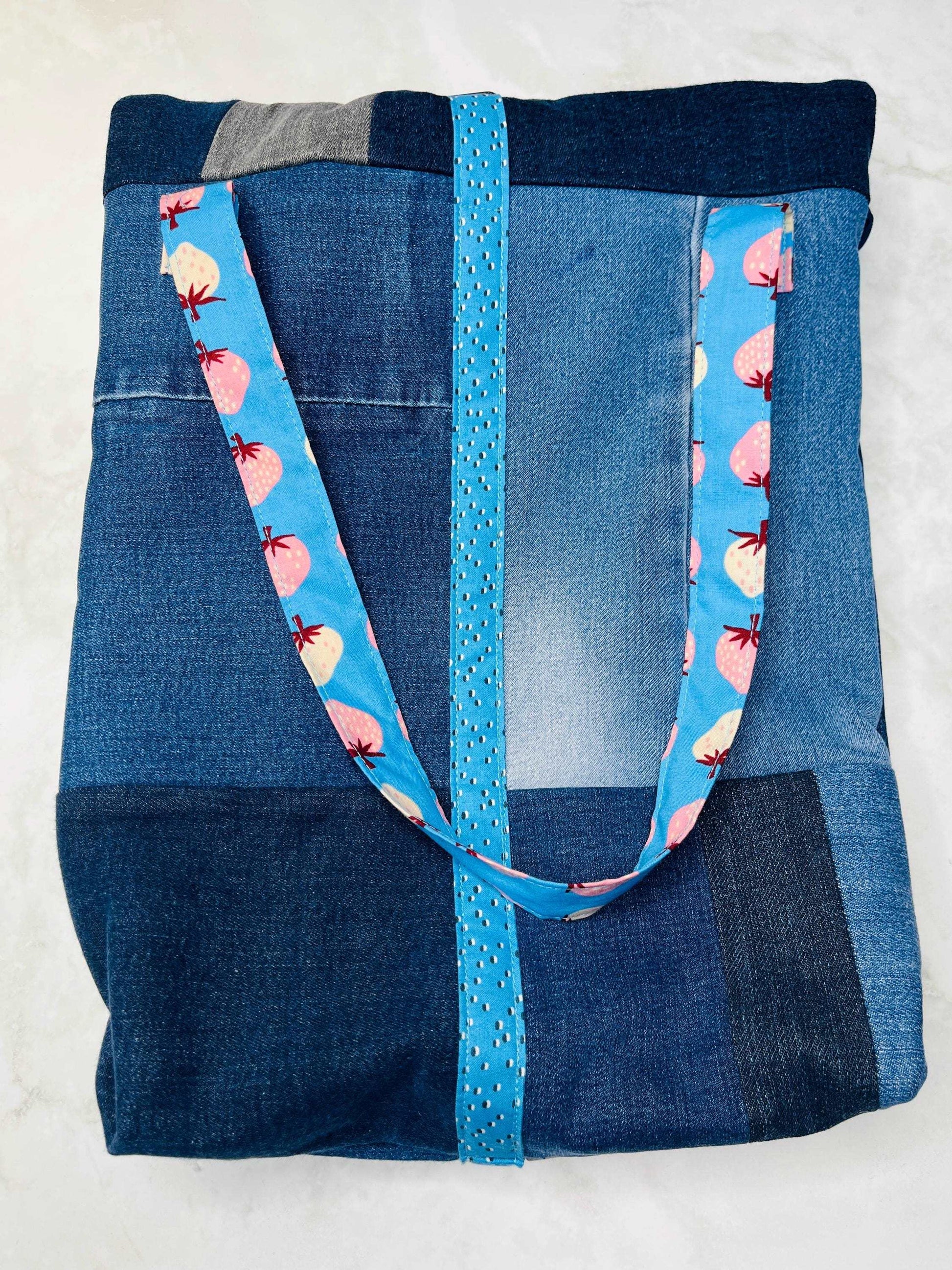 Upcycled Denim Roll Top Tote Bag