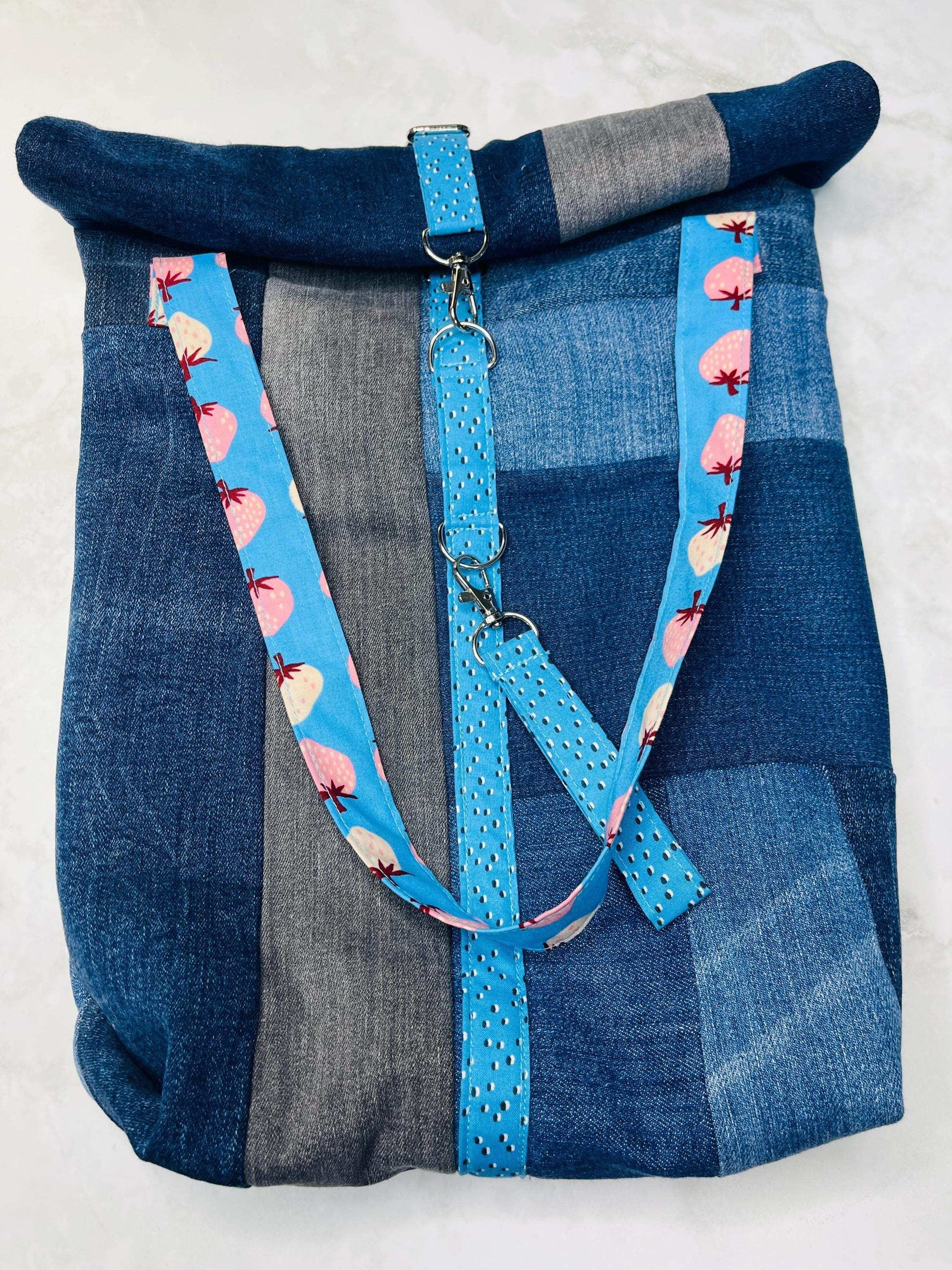 Upcycled Denim Roll Top Tote Bag