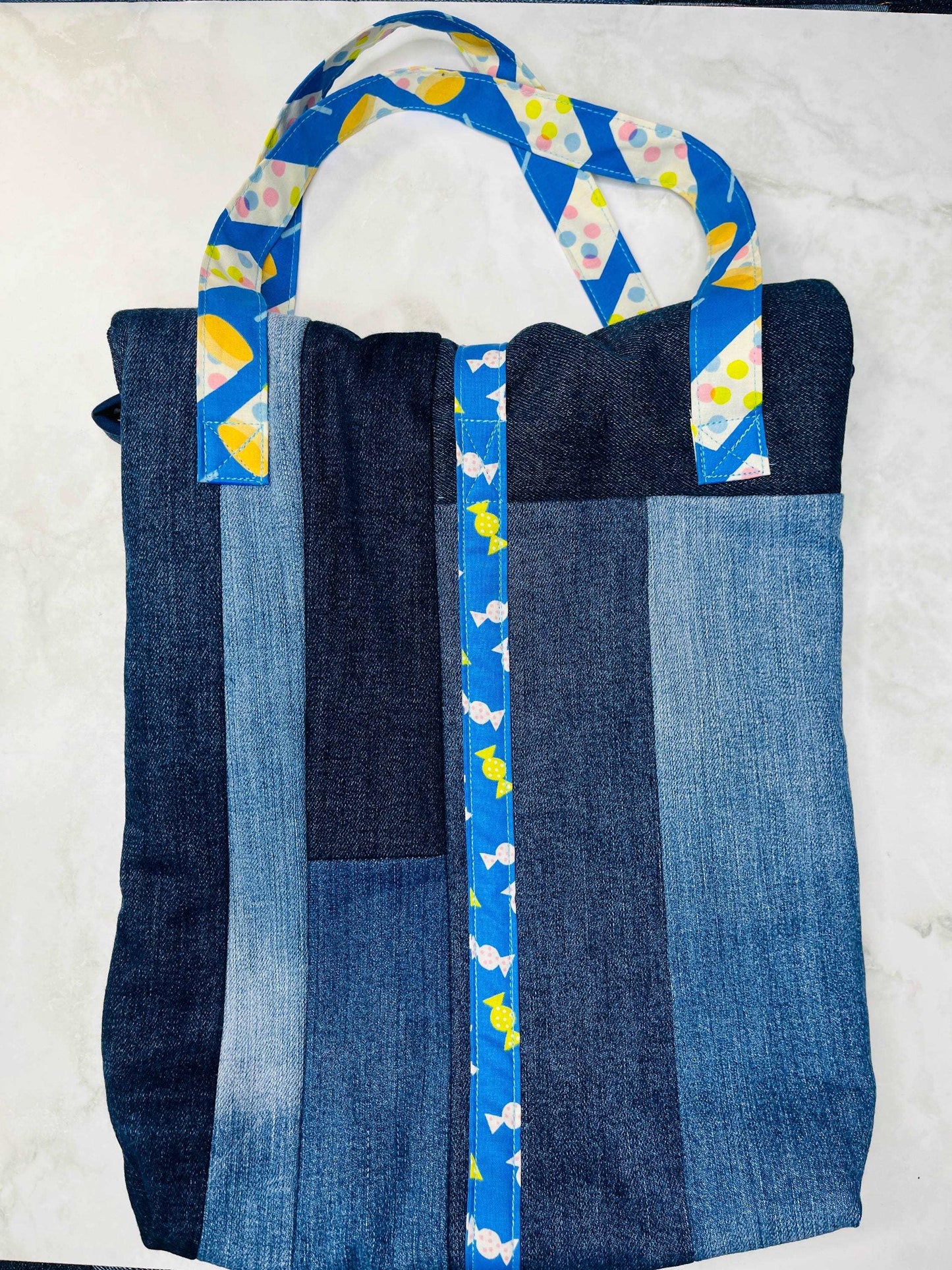 Upcycled Denim Roll Top Tote Bag