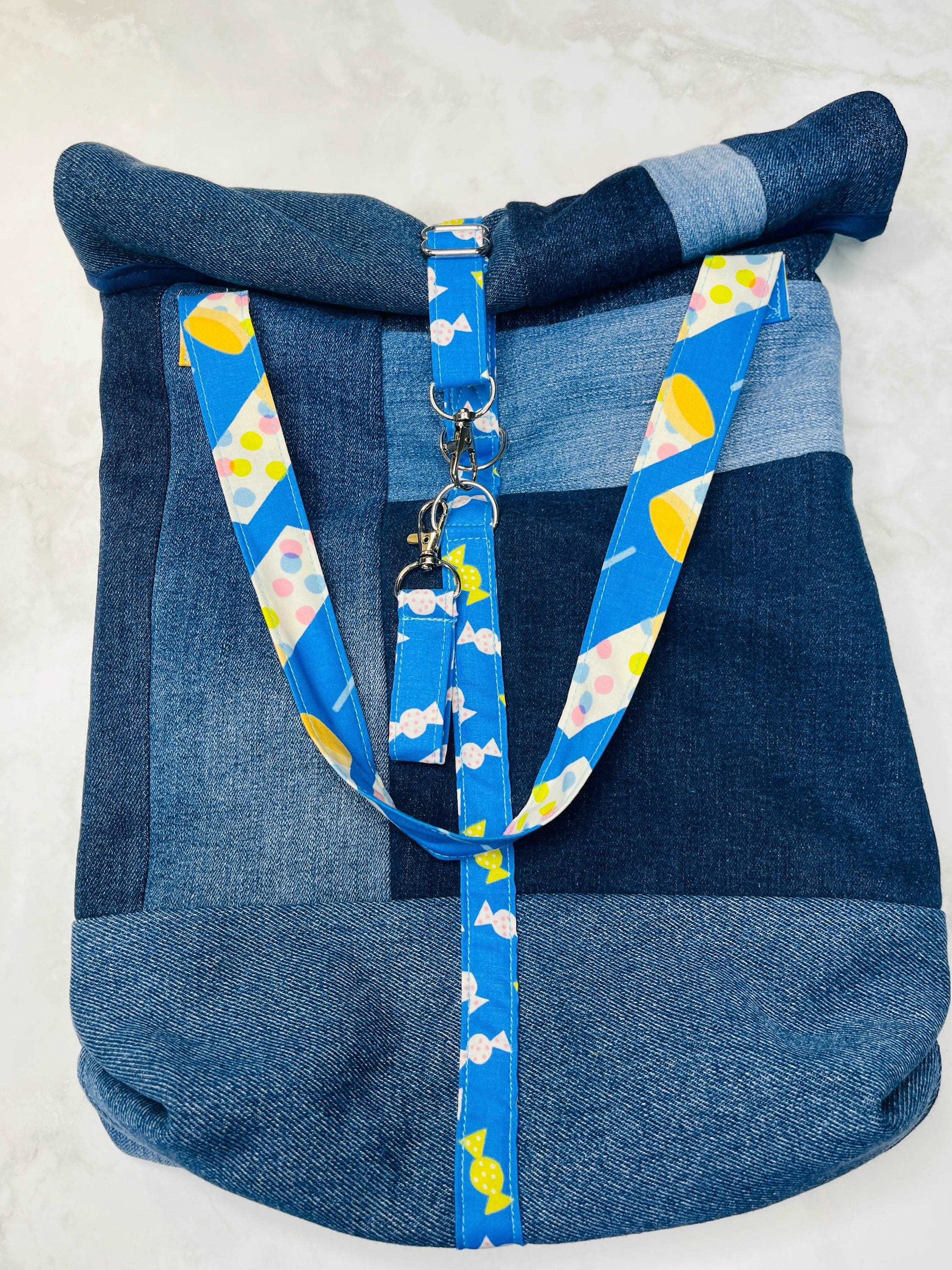 Upcycled Denim Roll Top Tote Bag