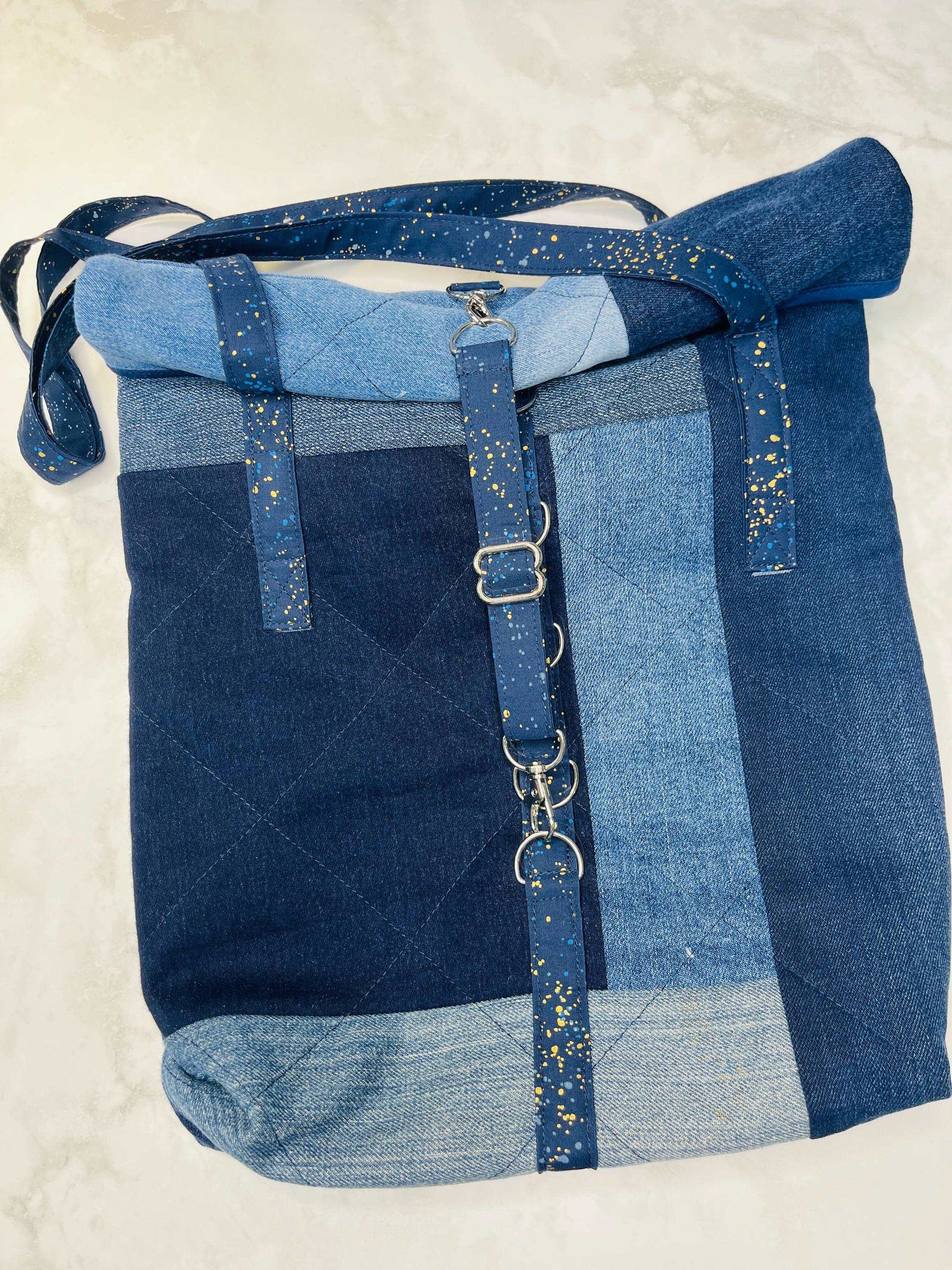 Upcycled Denim Roll Top Tote Bag