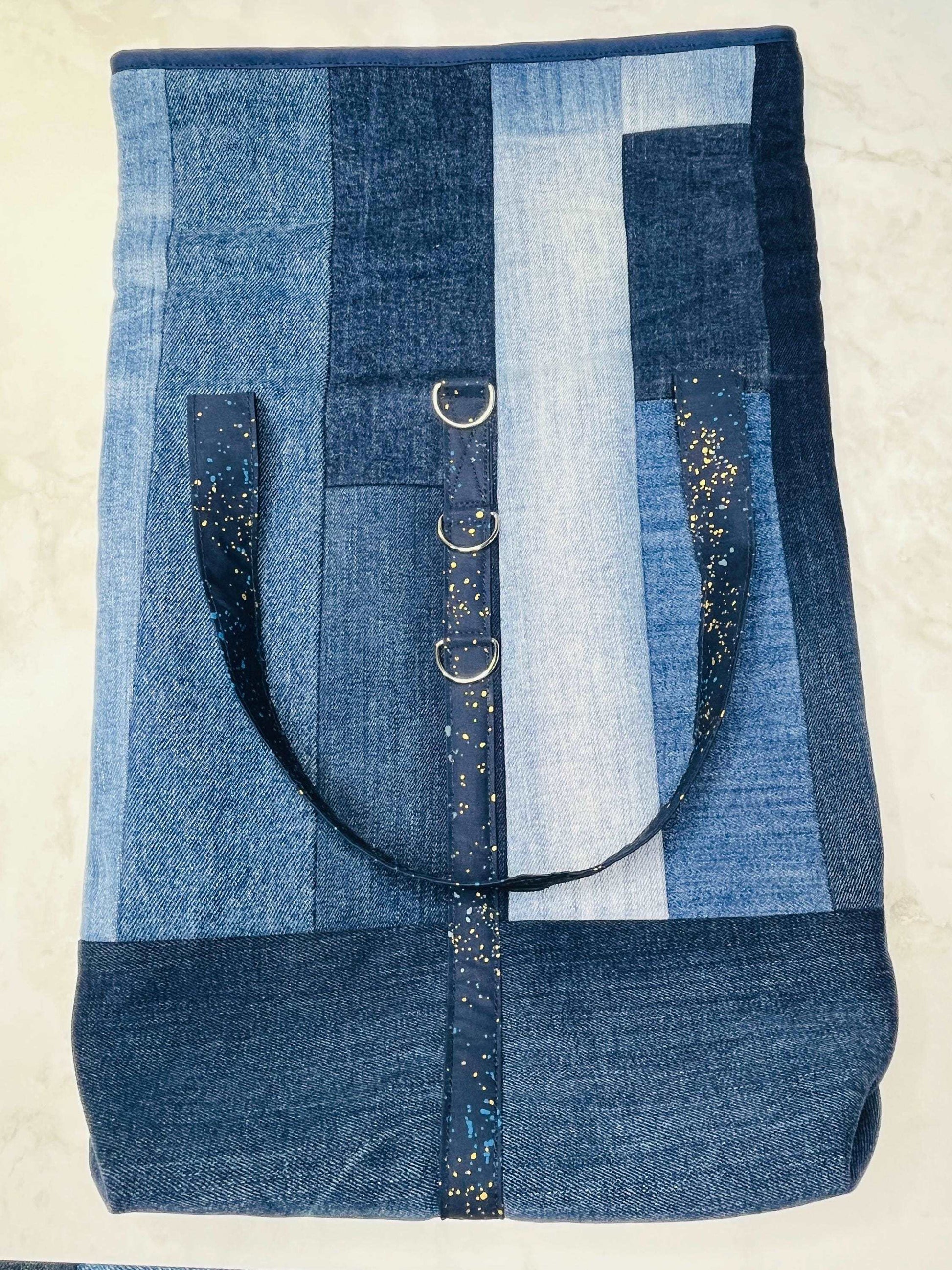 Upcycled Denim Roll Top Tote Bag