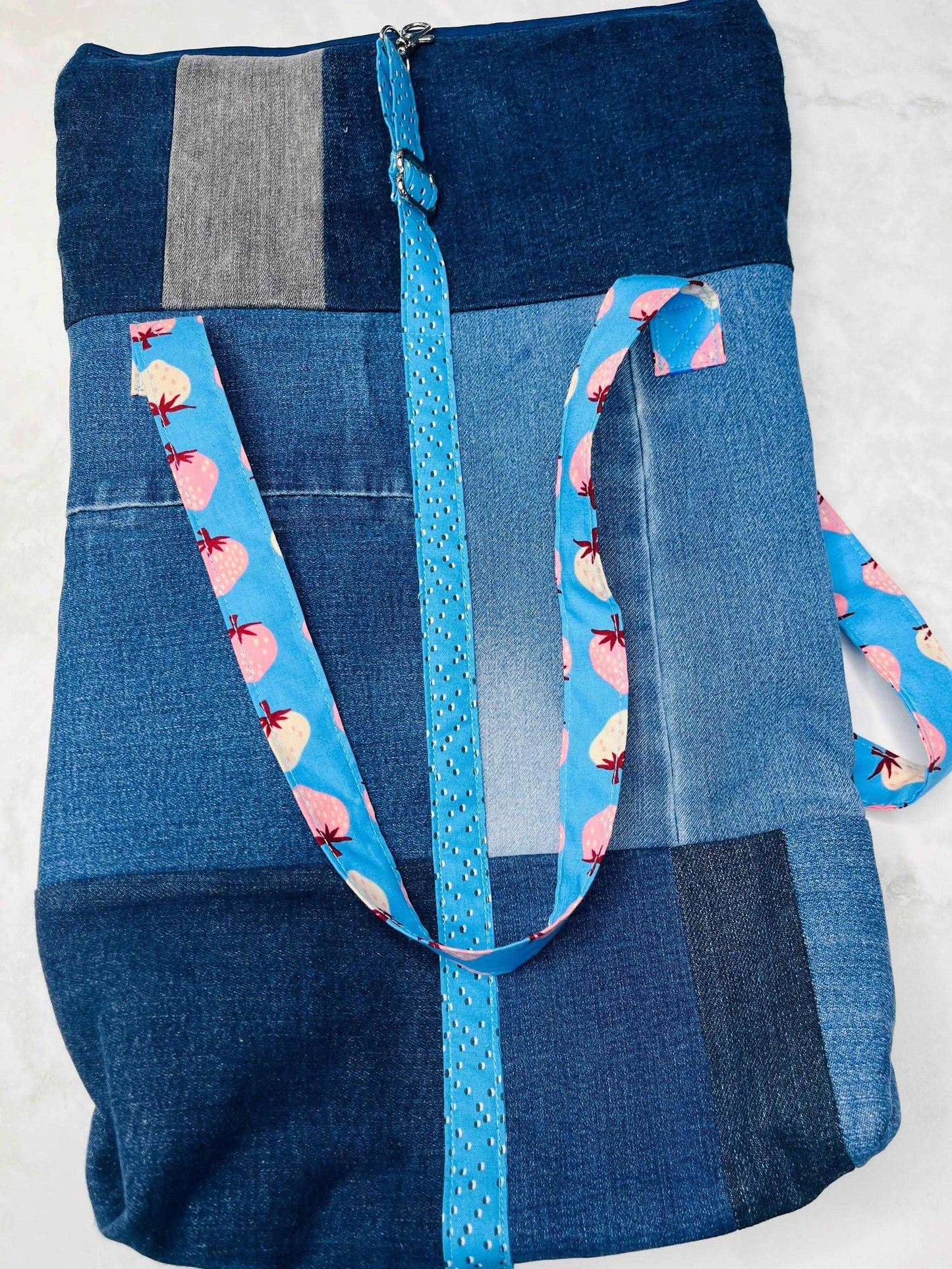 Upcycled Denim Roll Top Tote Bag