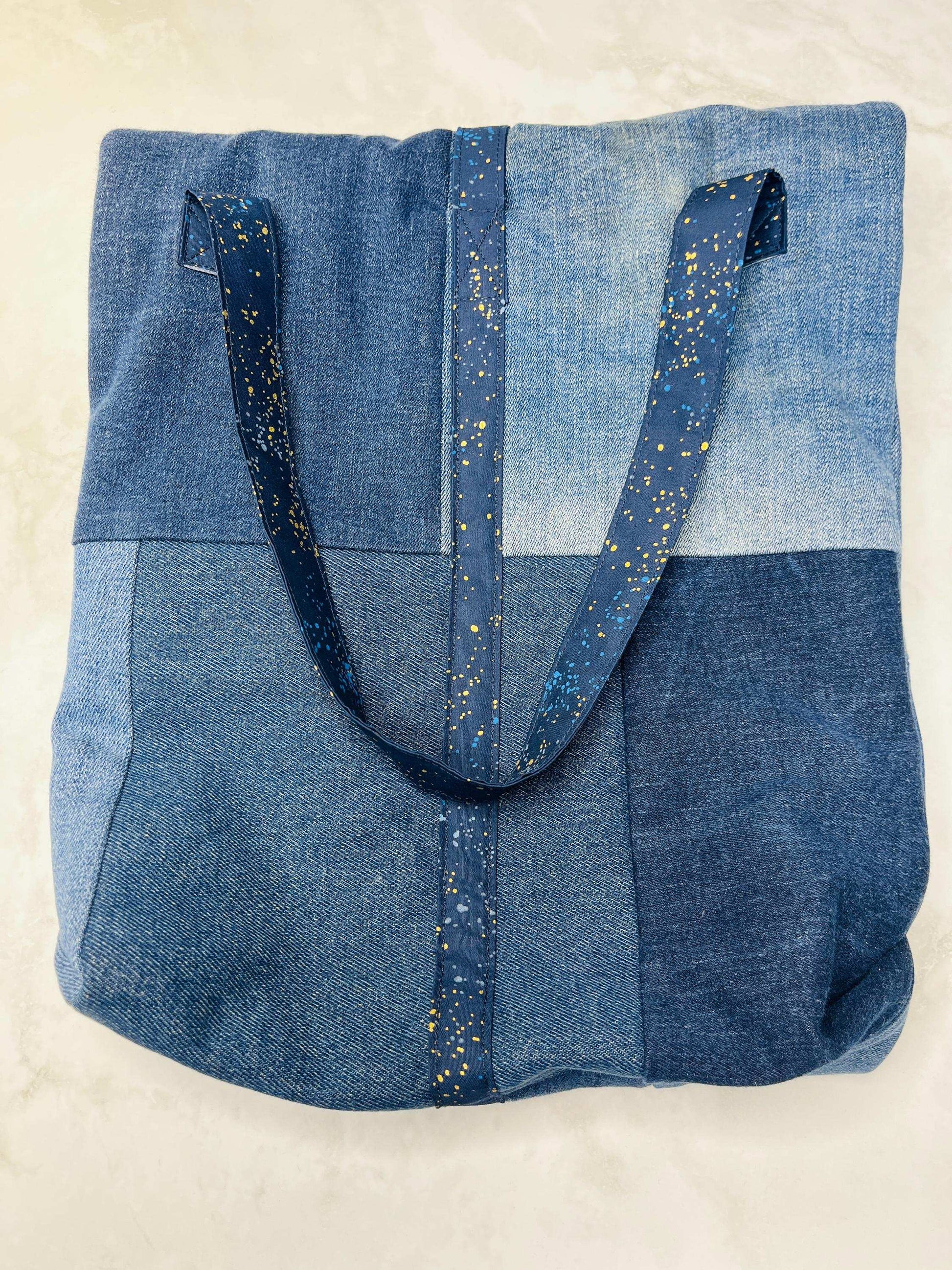 Upcycled Denim Roll Top Tote Bag