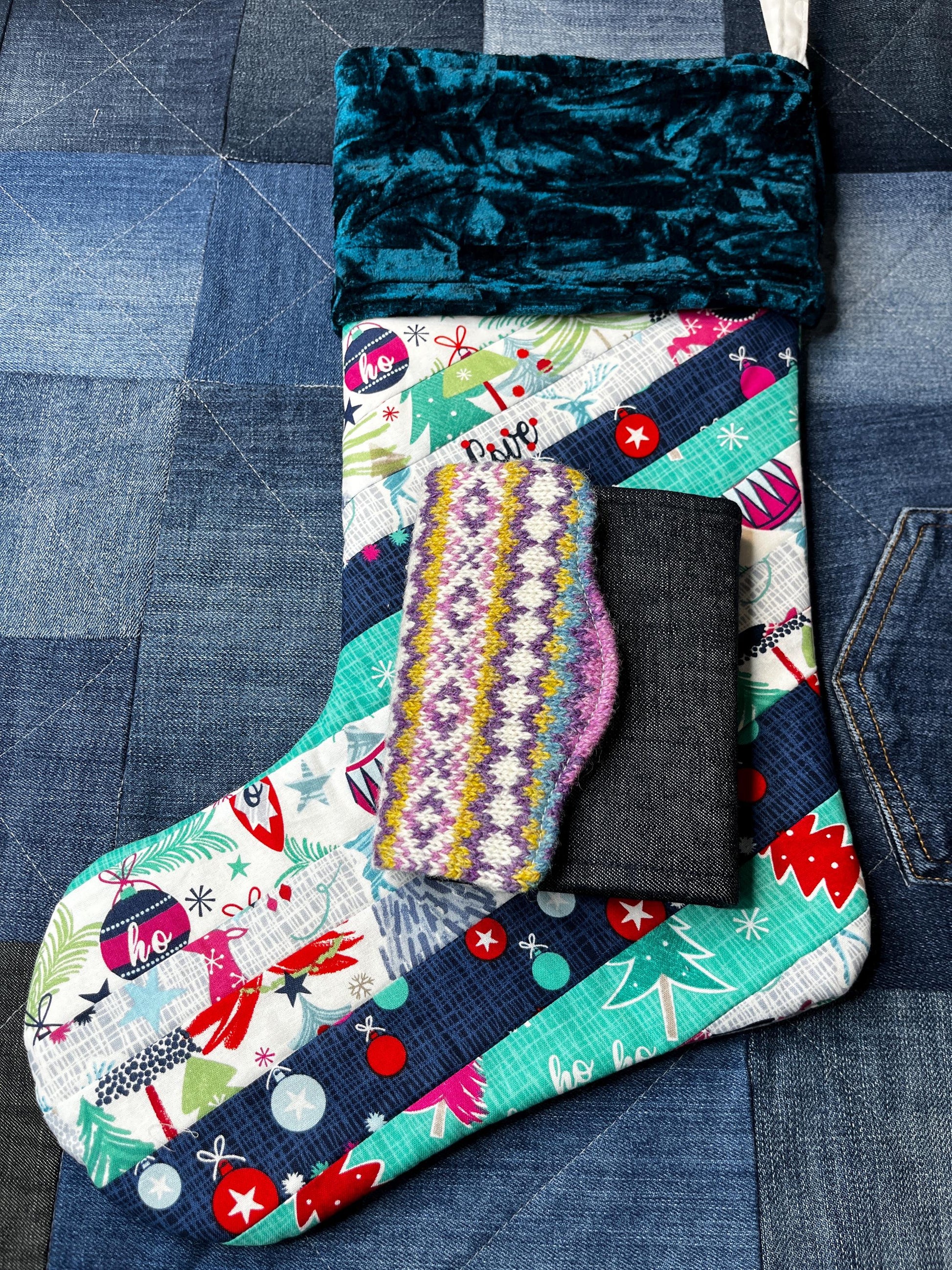 Quilted Christmas Stocking - Crushed Velvet Teal