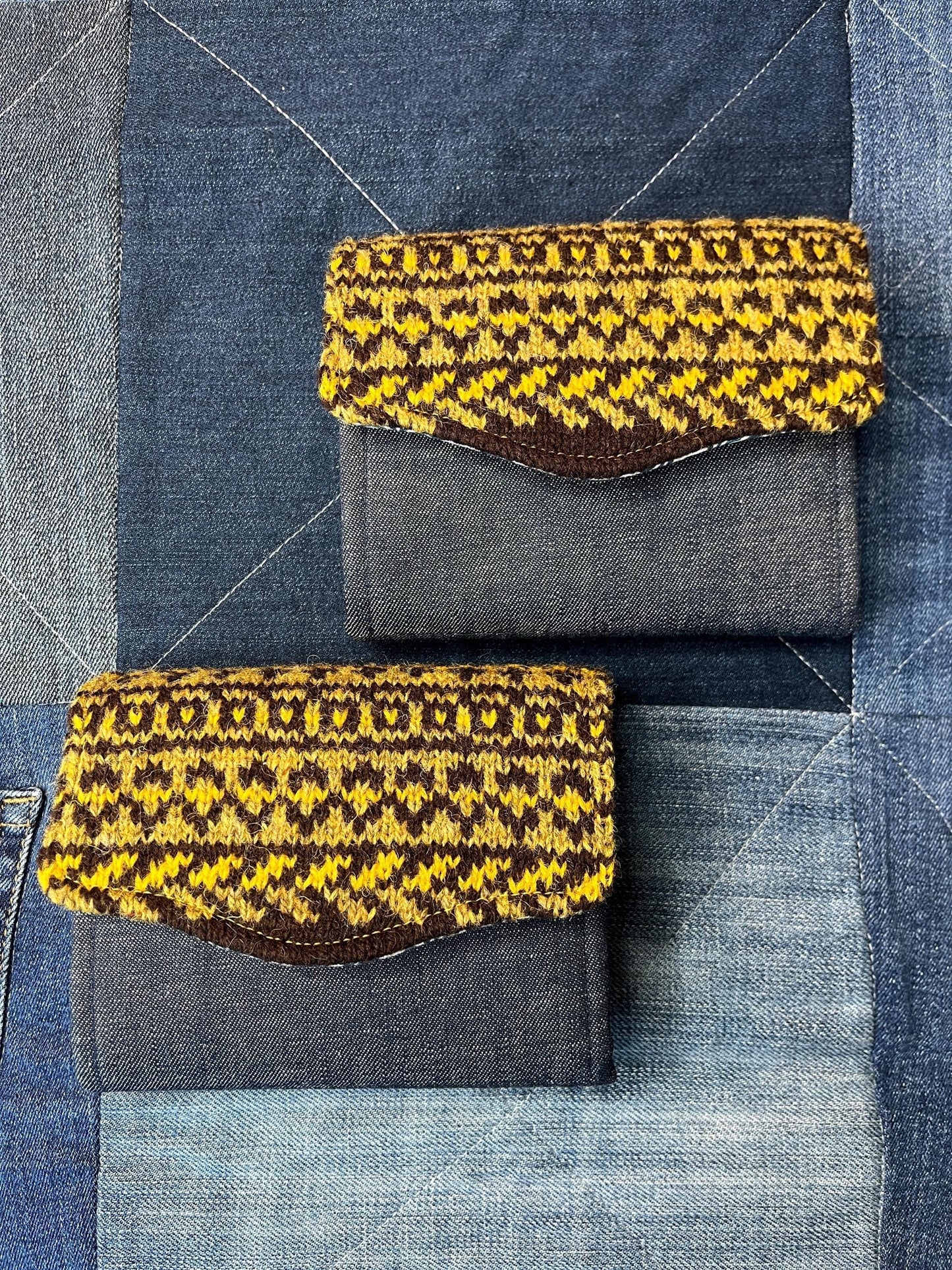 Hand knitted Fair Isle Purse Clutch | Brown Mustard