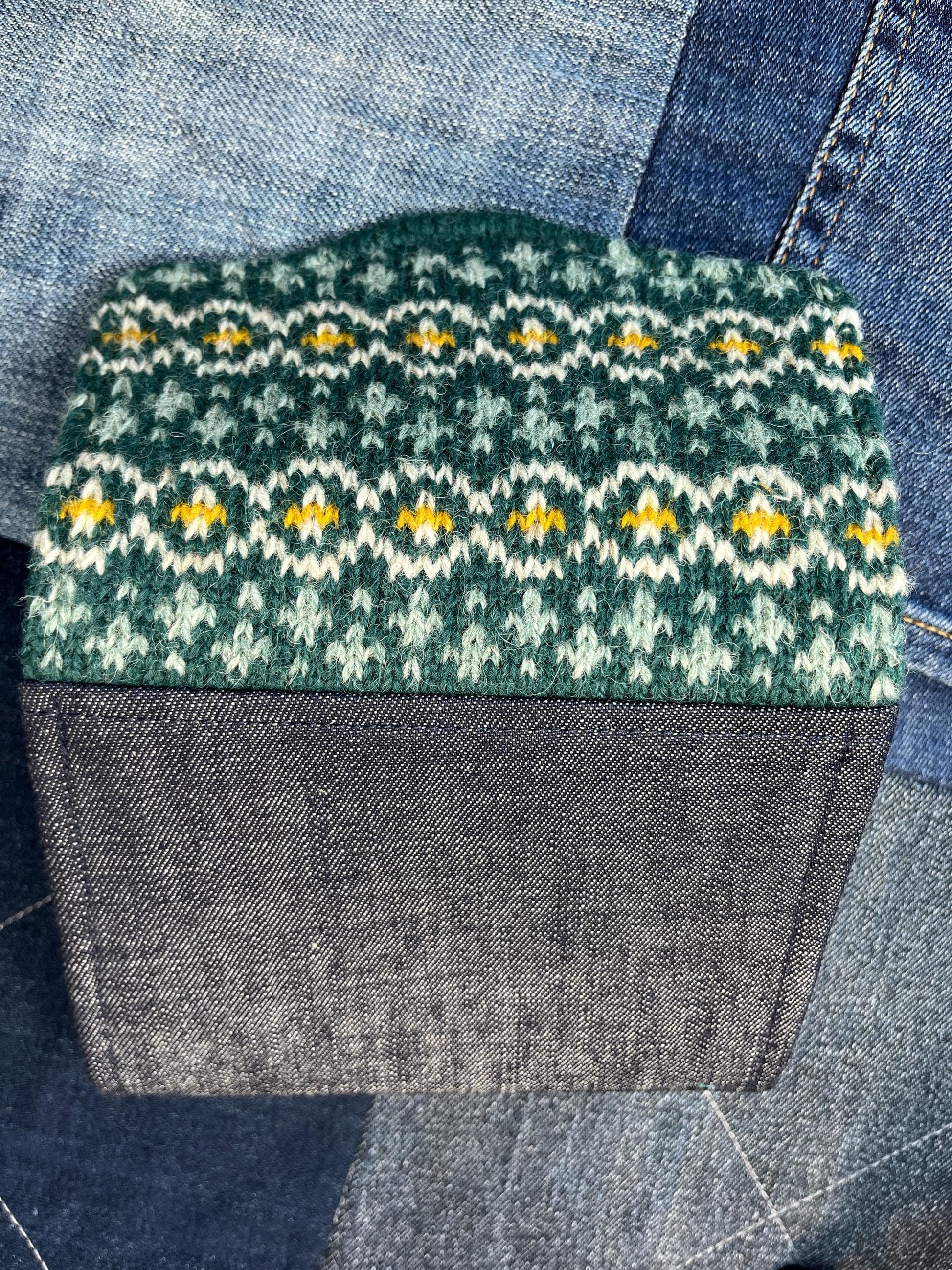 Hand knitted Fair Isle Purse Clutch | Green Yellow